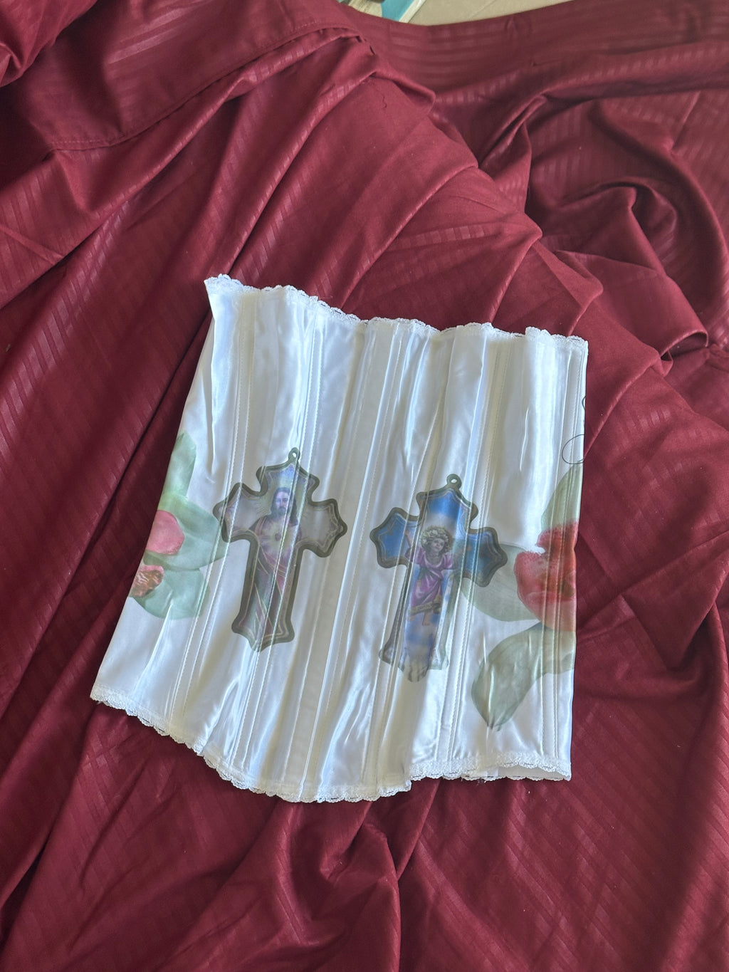 “Heaven Awaits” Orchid Cross Corset 🤍 (Size 34, One-of-One)