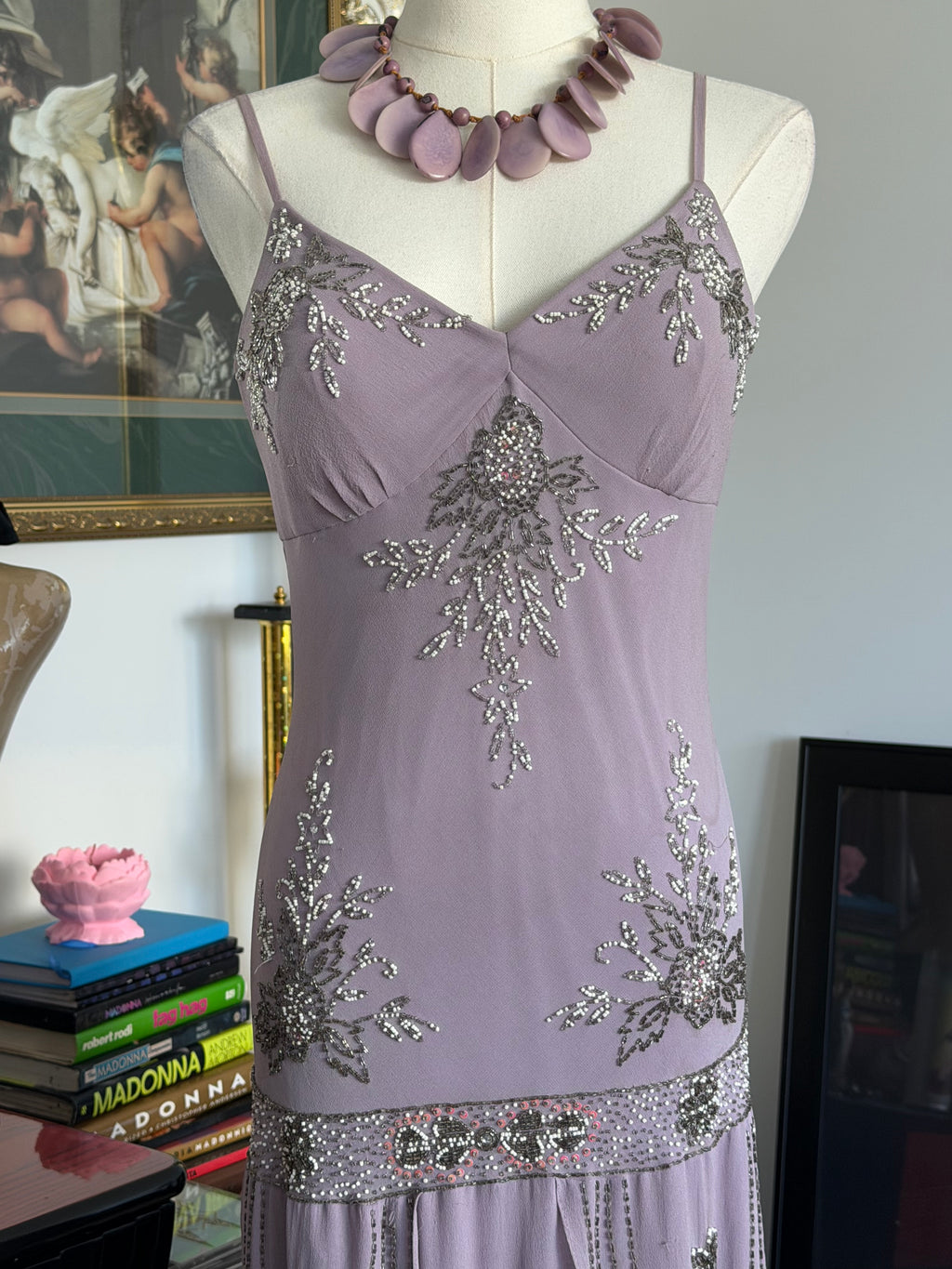 Sue Wong  Lavender Beaded Silk Dress- 8