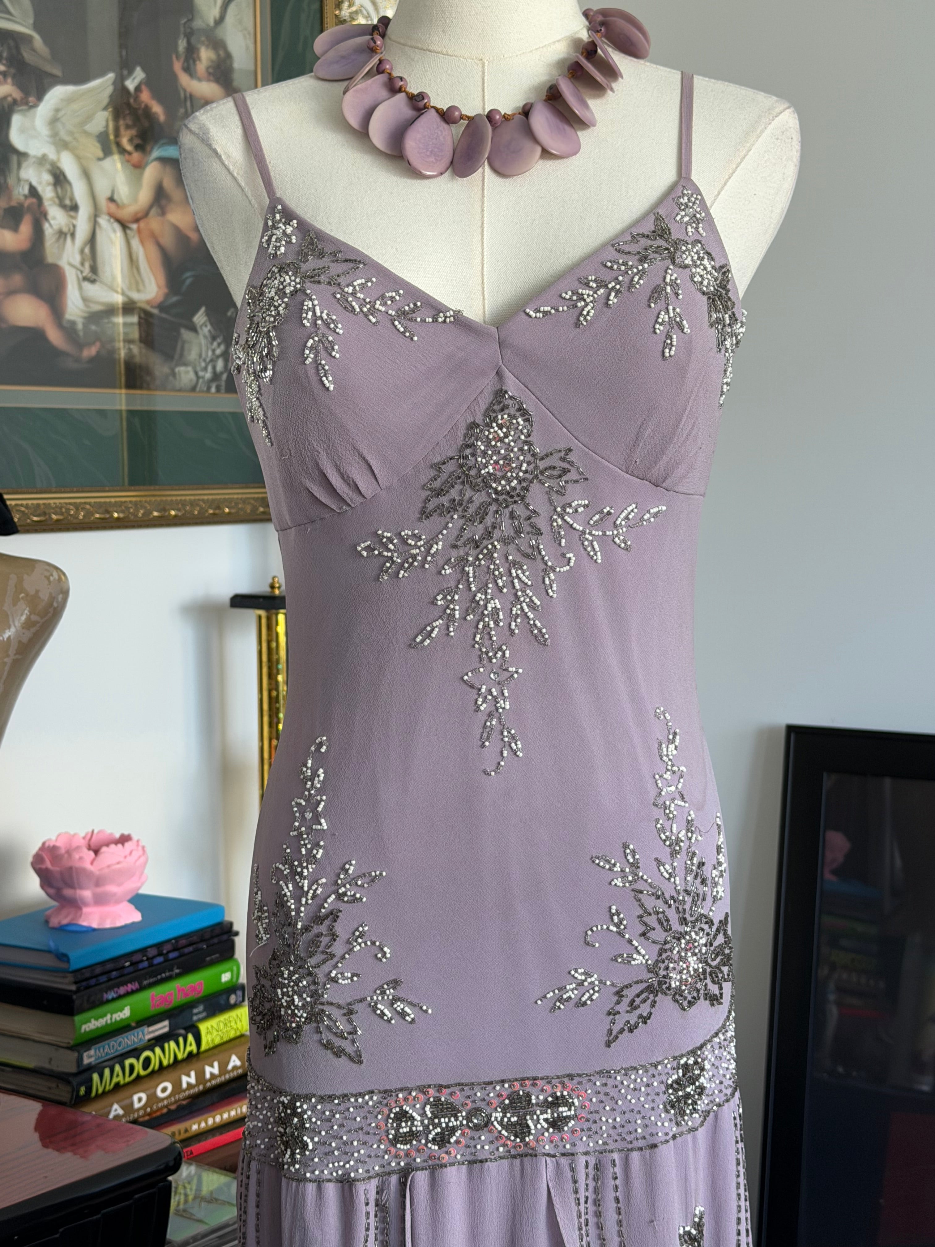 Sue Wong  Lavender Beaded Silk Dress- 8
