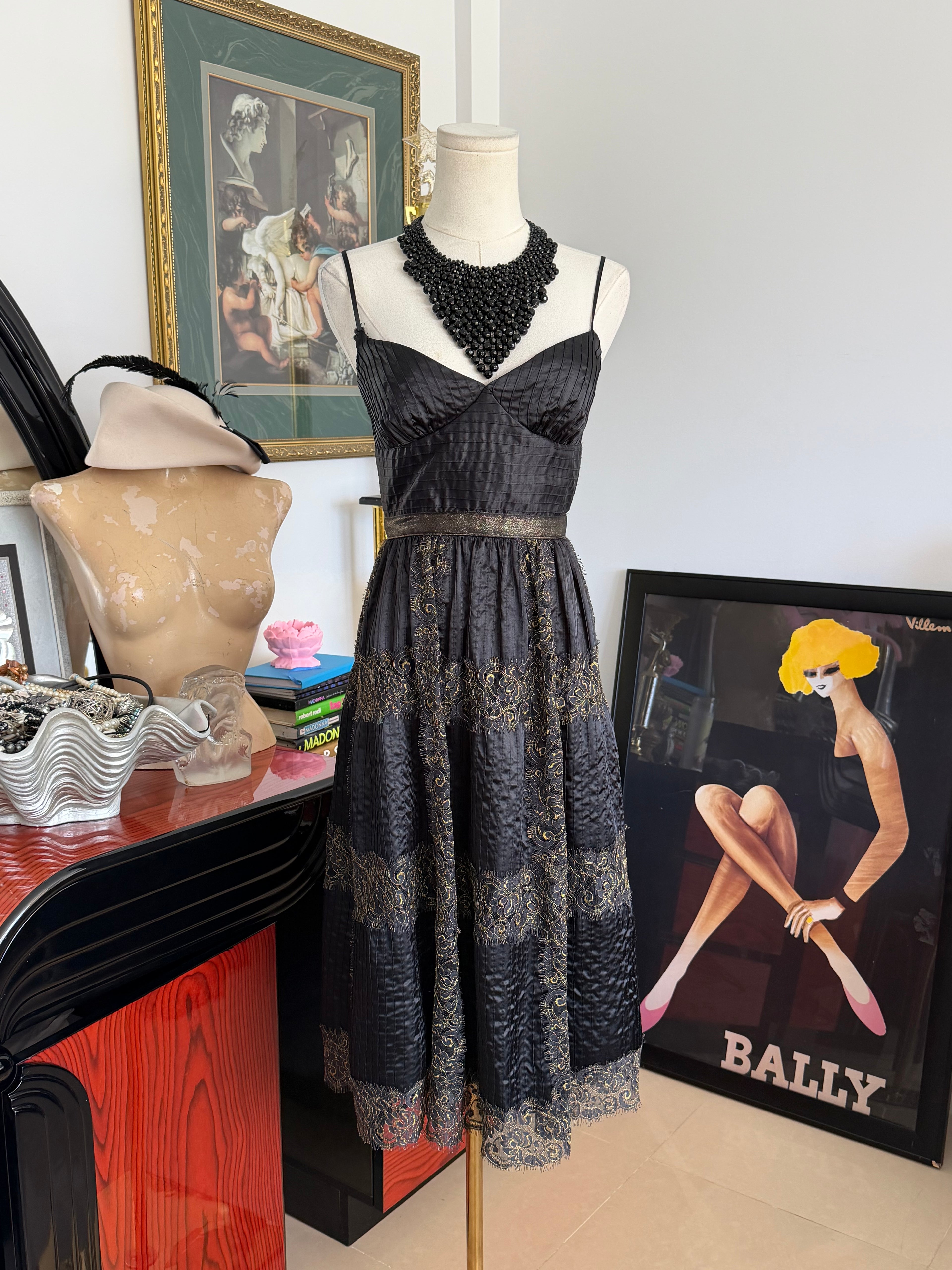 Betsey Johnson Black & Gold Party Dress xs