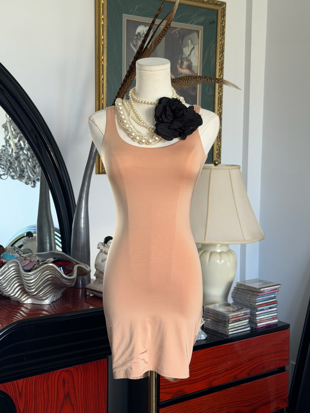Nude Second-Skin Bodycon Midi Dress