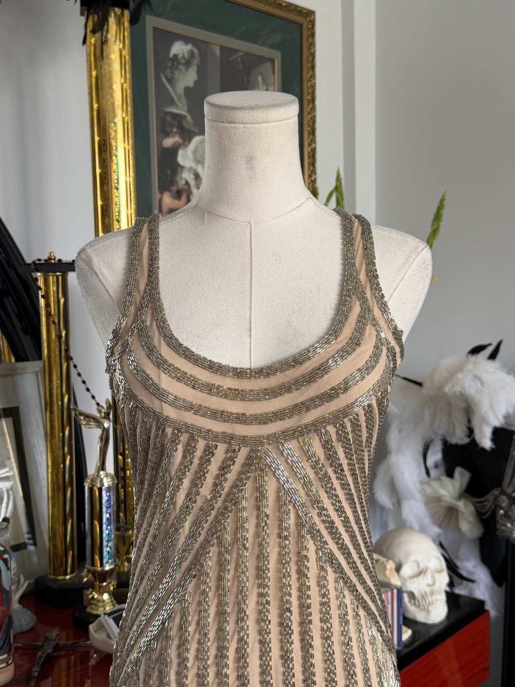 Aidan Mattox Art Deco Beaded Fringe Cocktail Dress