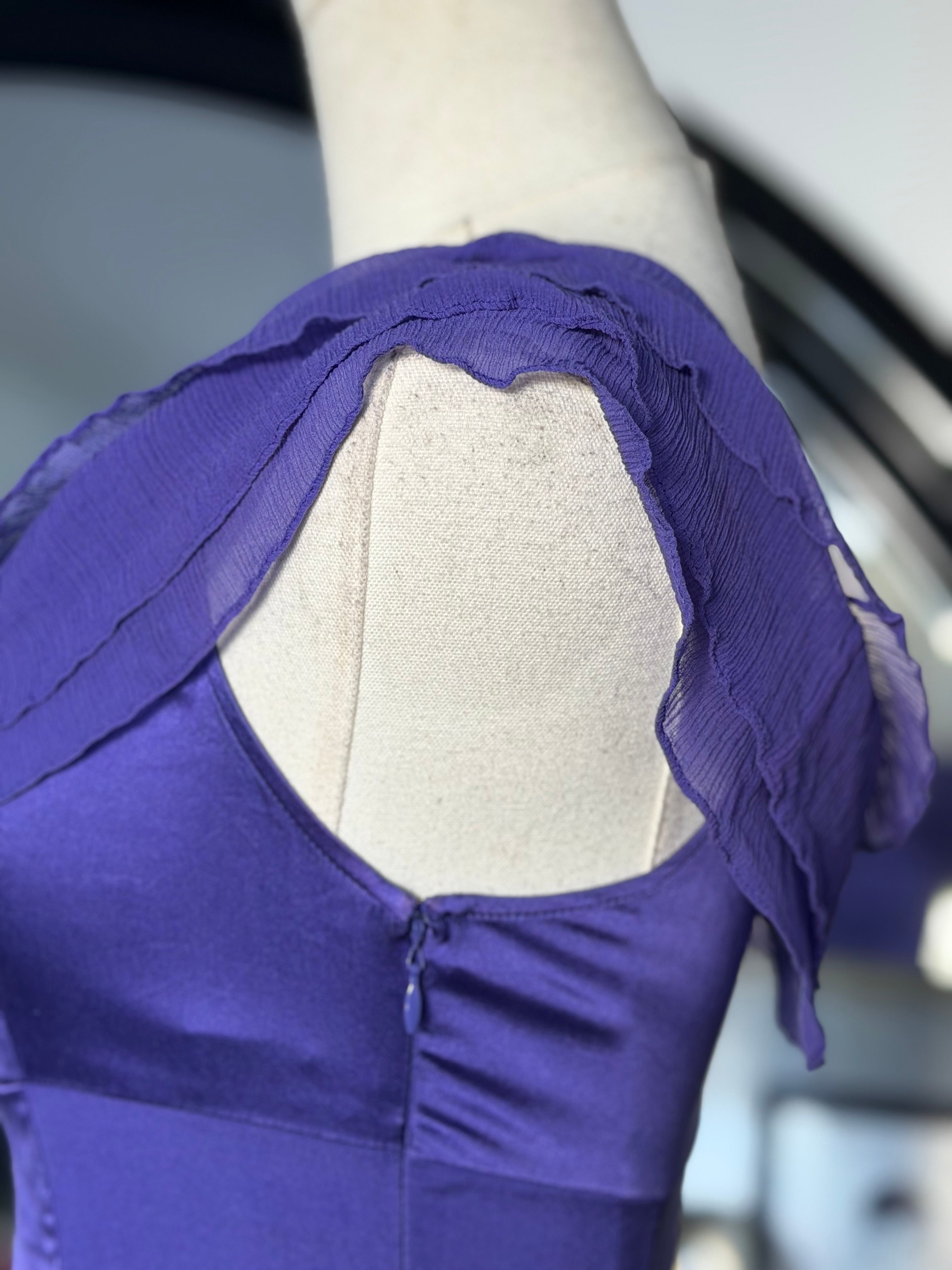 Vintage Marciano Purple Satin Ruffle Off Shoulder Top