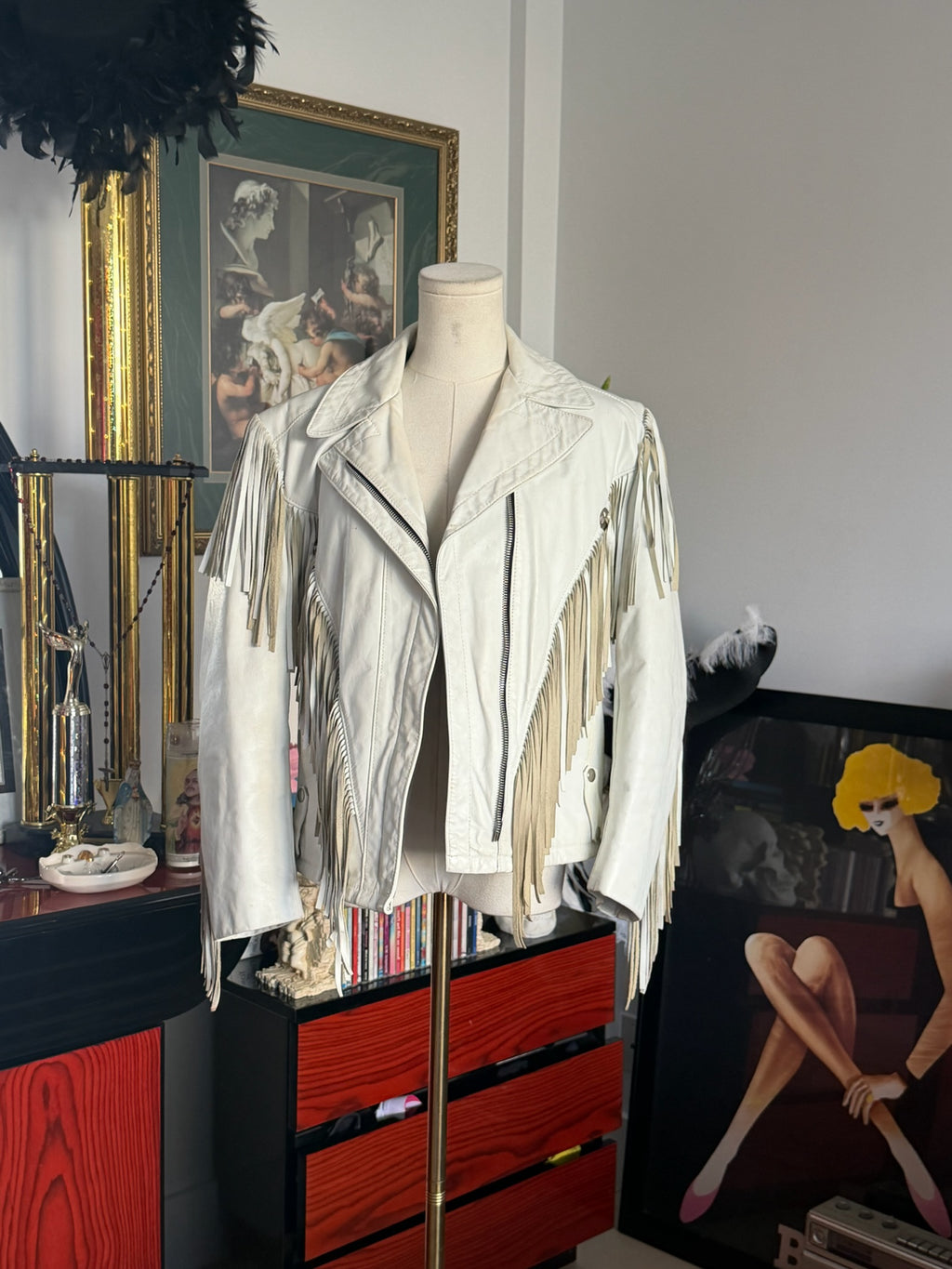 Vintage Reed White Fringe Leather Moto Jacket | Made in USA