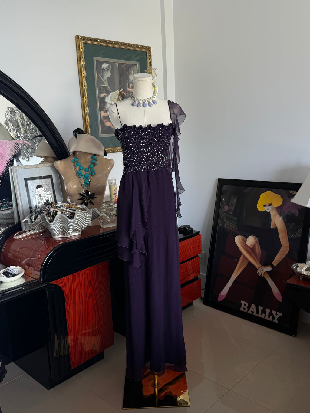 Vintage Made in USA evening gown in a rich aubergine purple-S