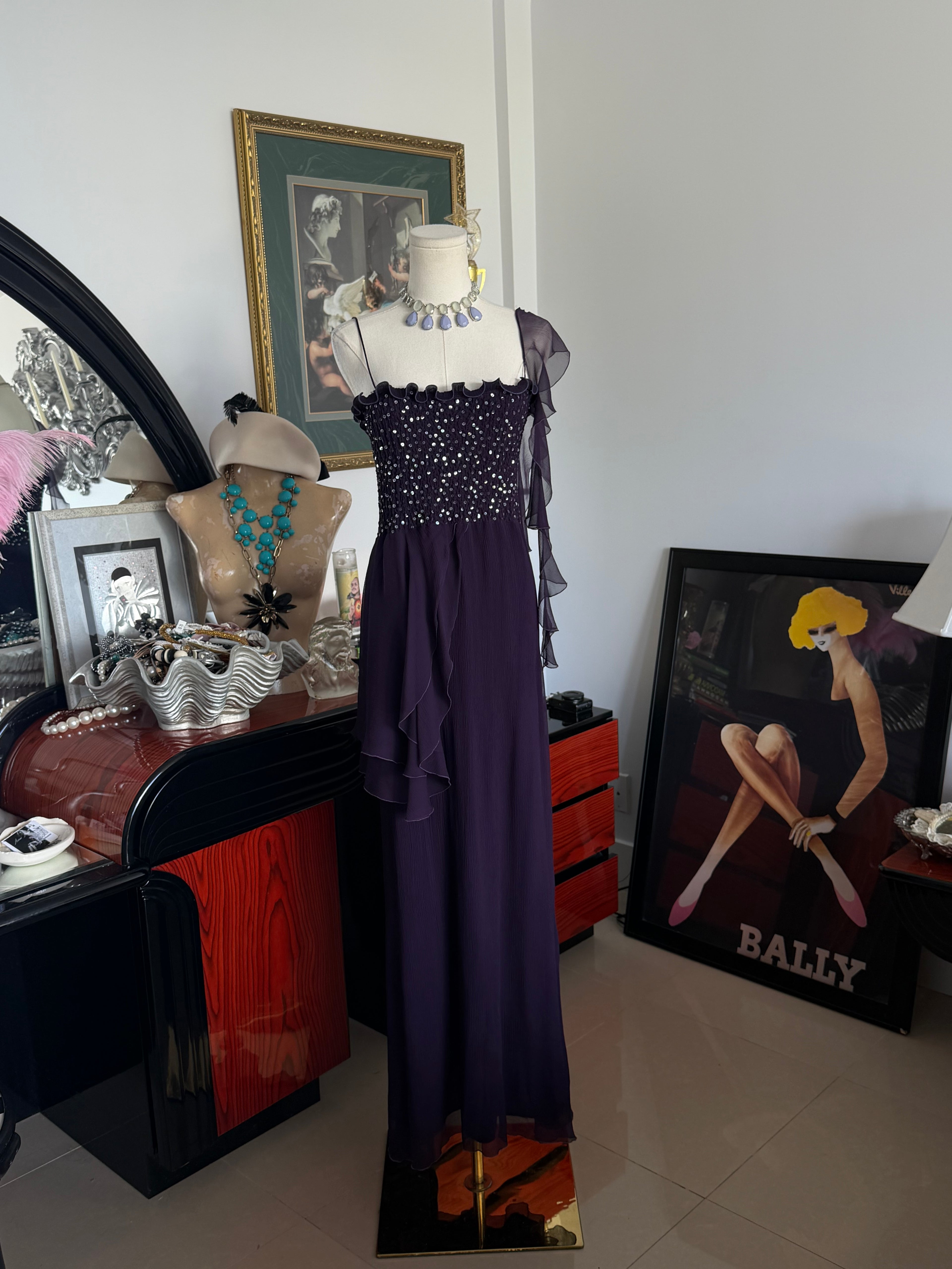 Vintage Made in USA evening gown in a rich aubergine purple-S