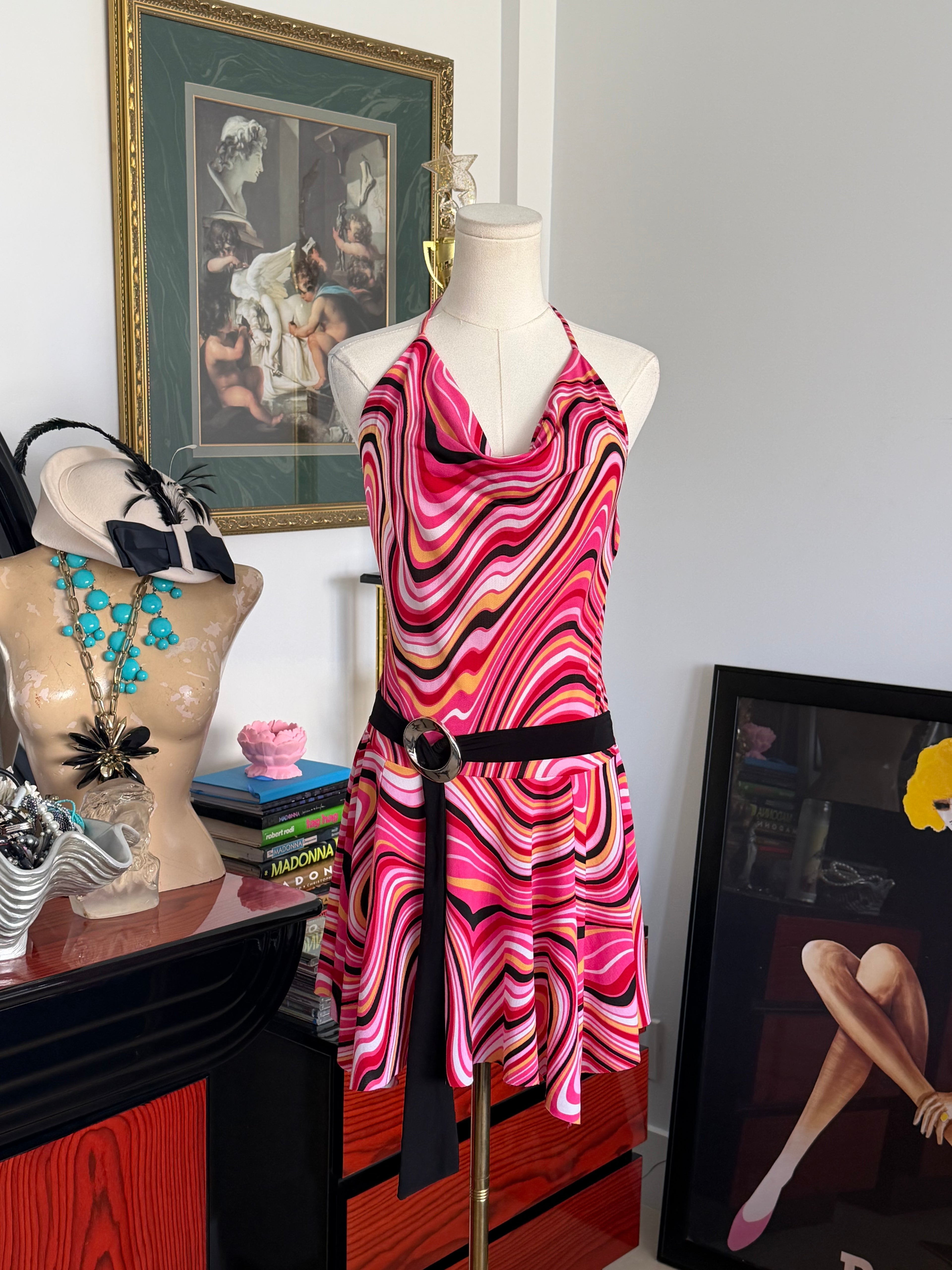 y2k resortwear halter dress pink mini dress open back dress vacation dress 2000s it girl