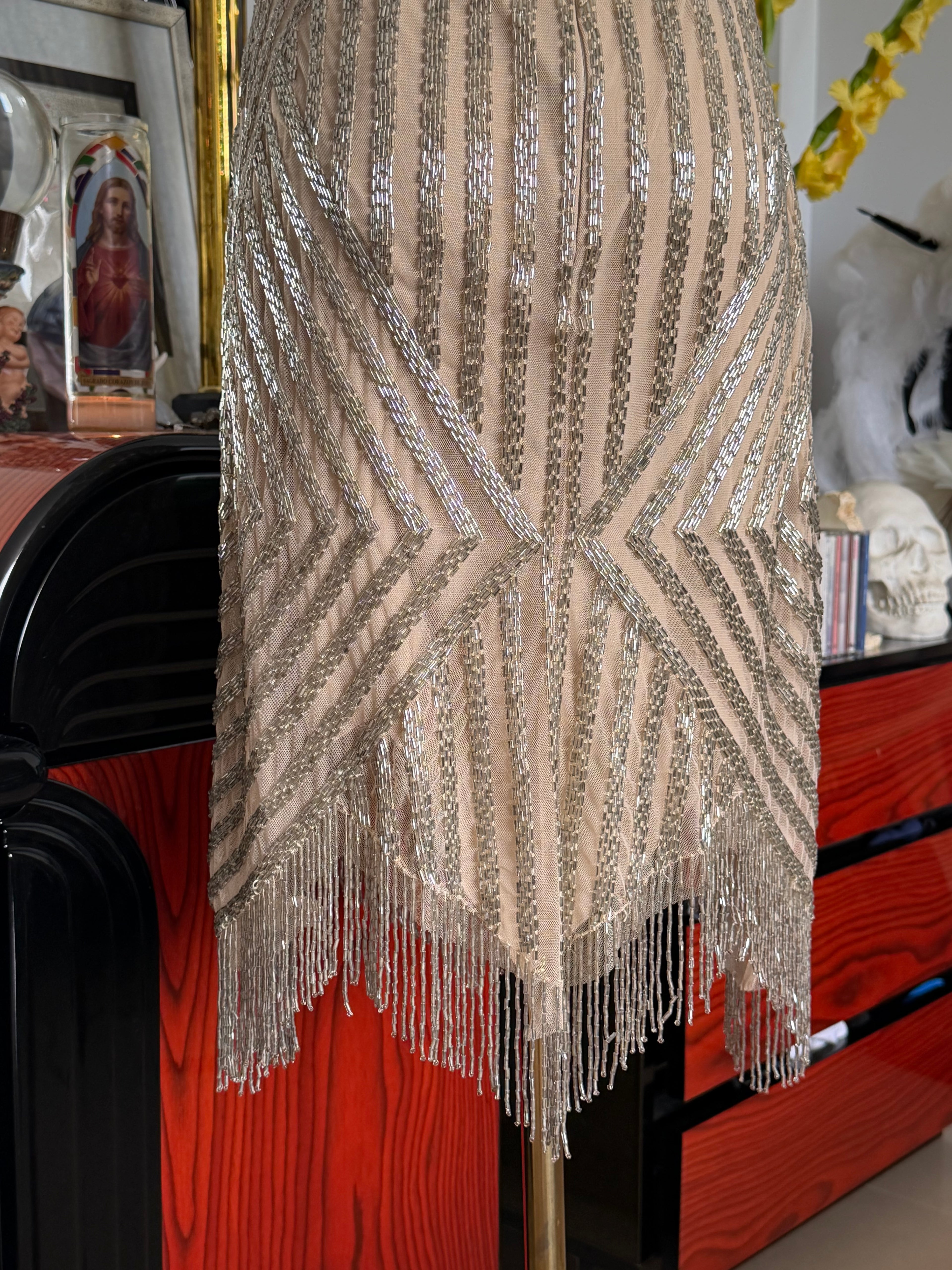 Aidan Mattox Art Deco Beaded Fringe Cocktail Dress