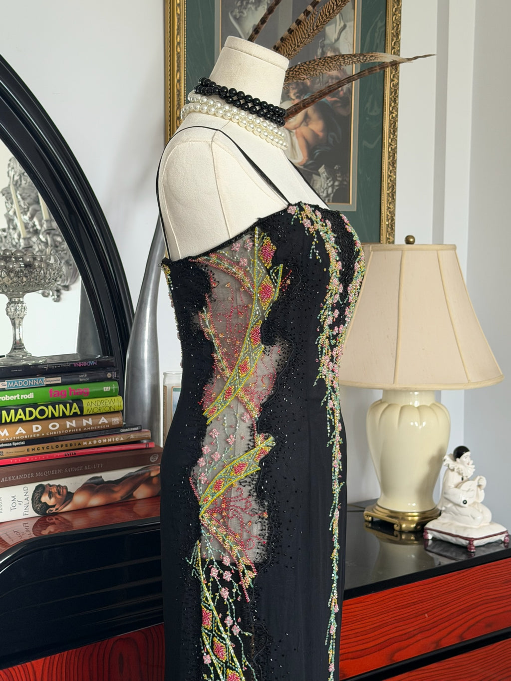 Vintage Beaded Evening Gown with Embroidery