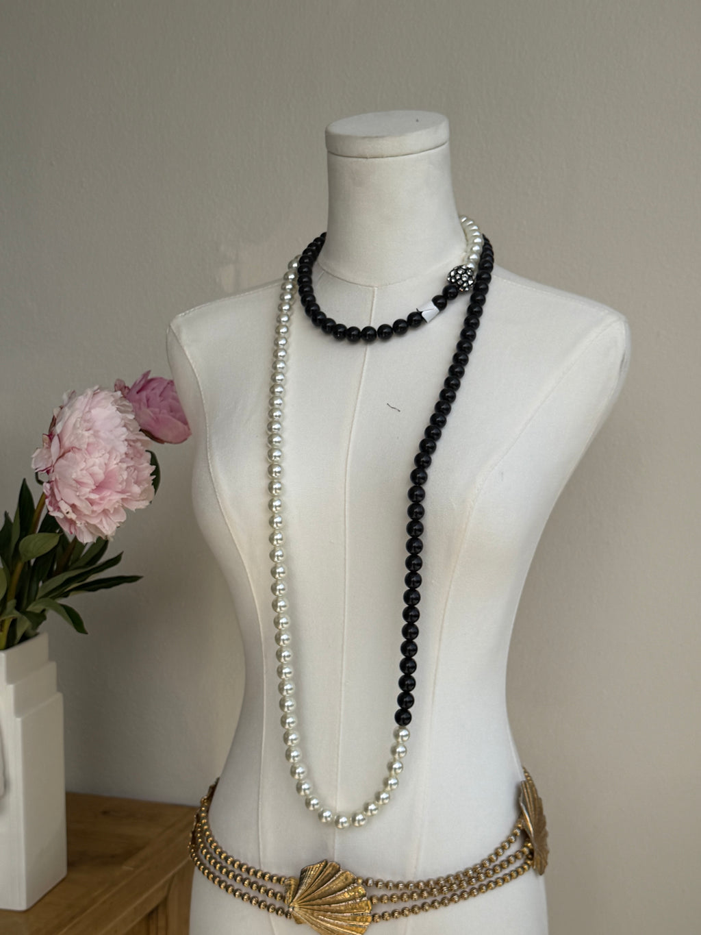 Two-Tone Black & Pearl Convertible Wrap Necklace