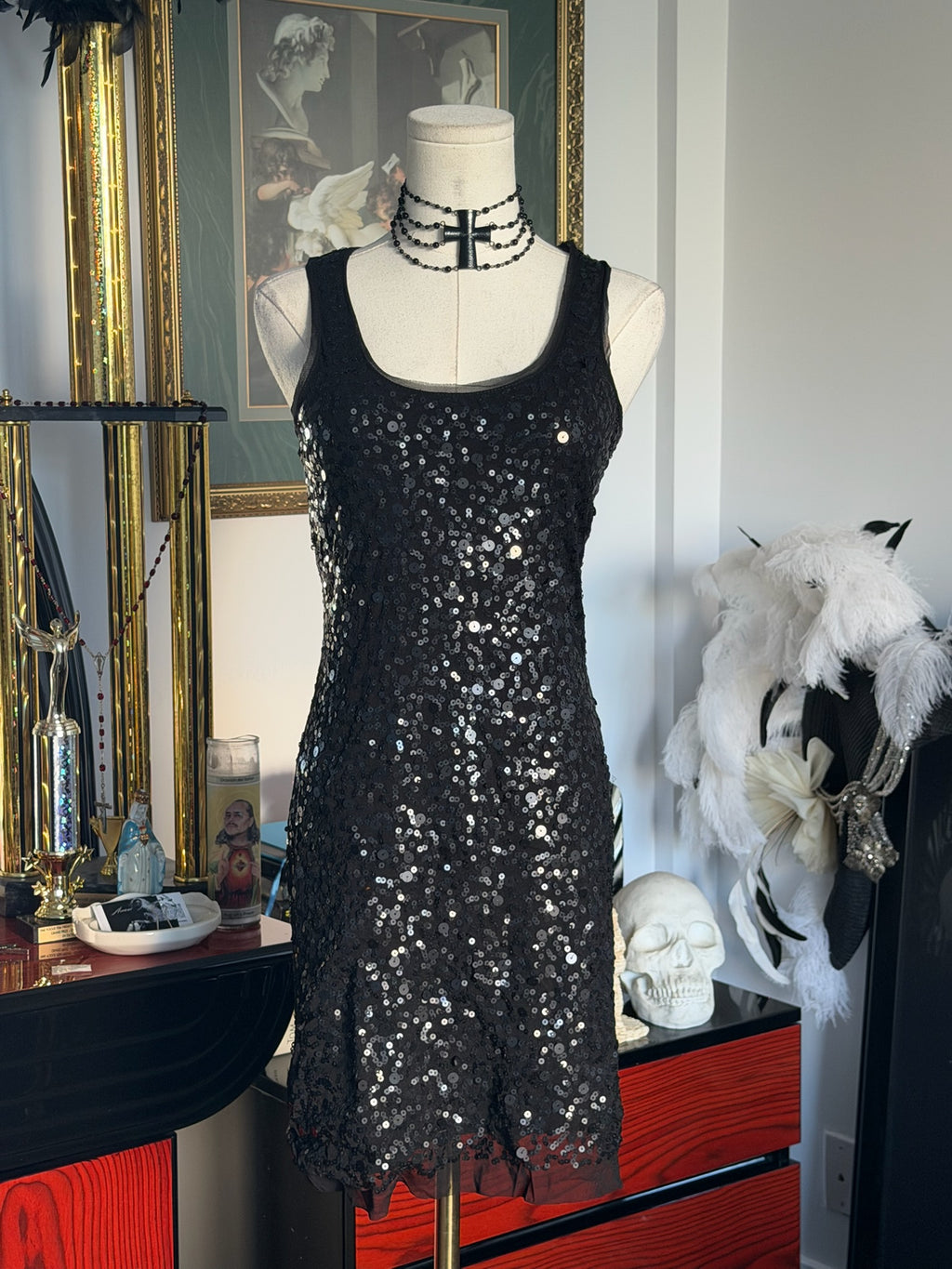 Vintage Black Sequin Cocktail Dress | Sleeveless Party Dress | XS