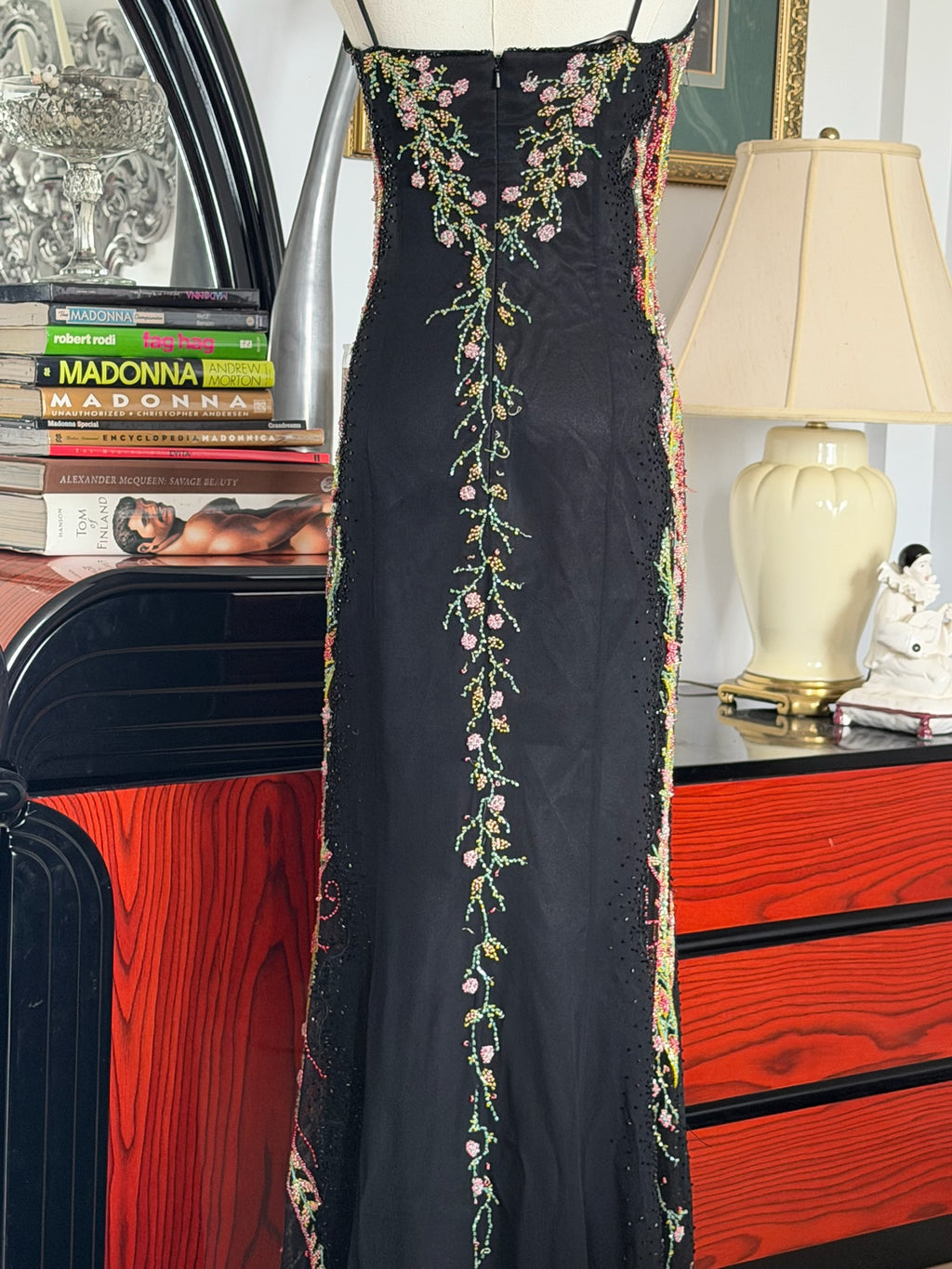 Vintage Beaded Evening Gown with Embroidery