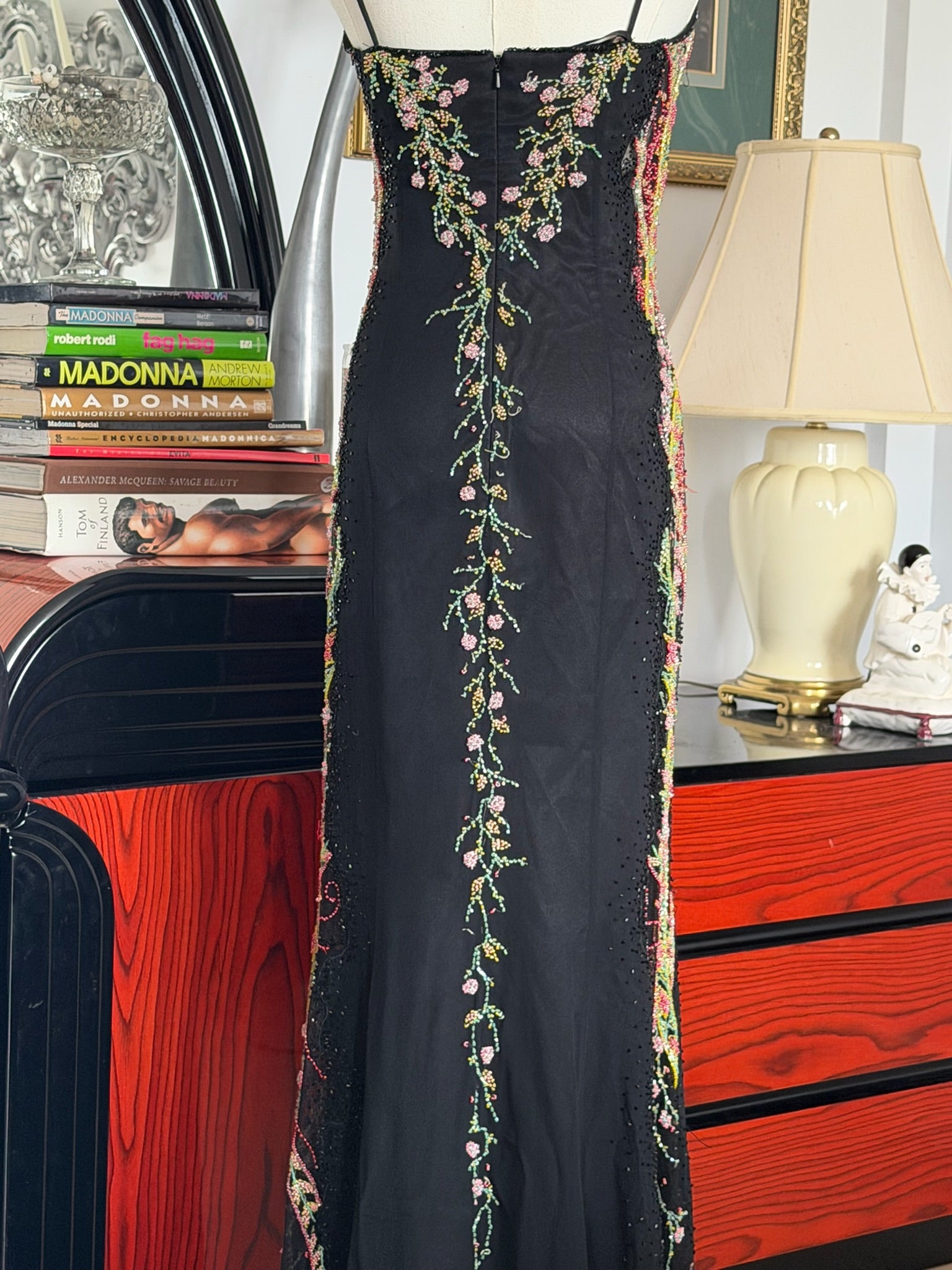 Vintage Beaded Evening Gown with Embroidery