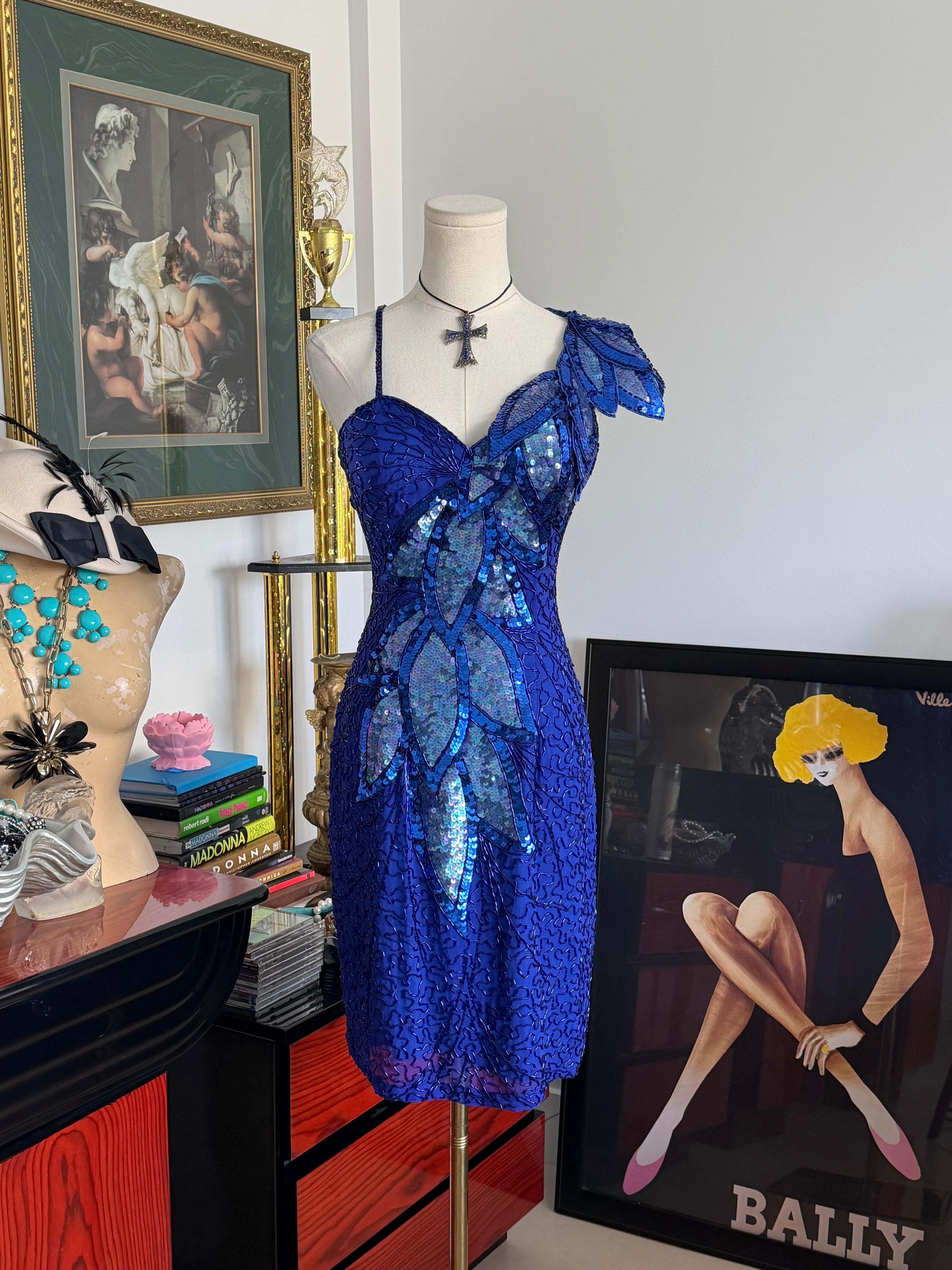Vintage Niteline Silk Beaded Floral Cocktail Dress