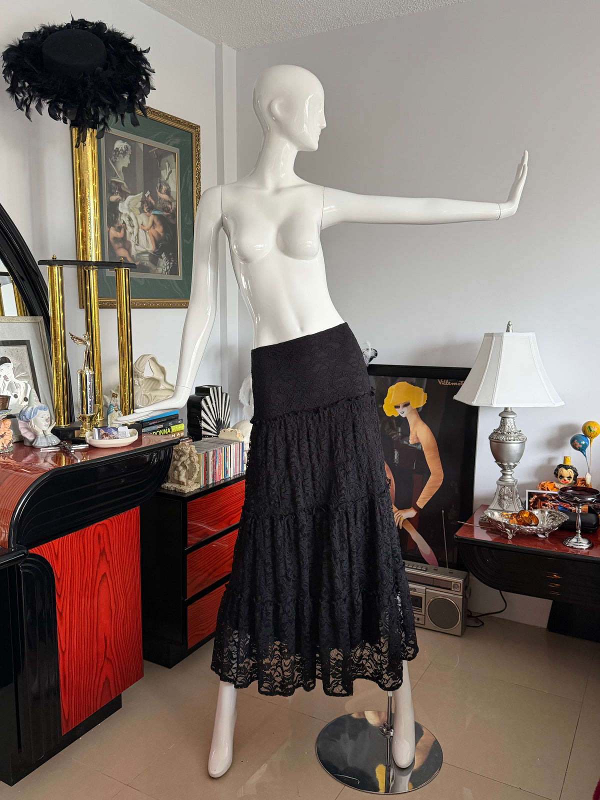 Bay Studio Black Lace Tiered Maxi Skirt