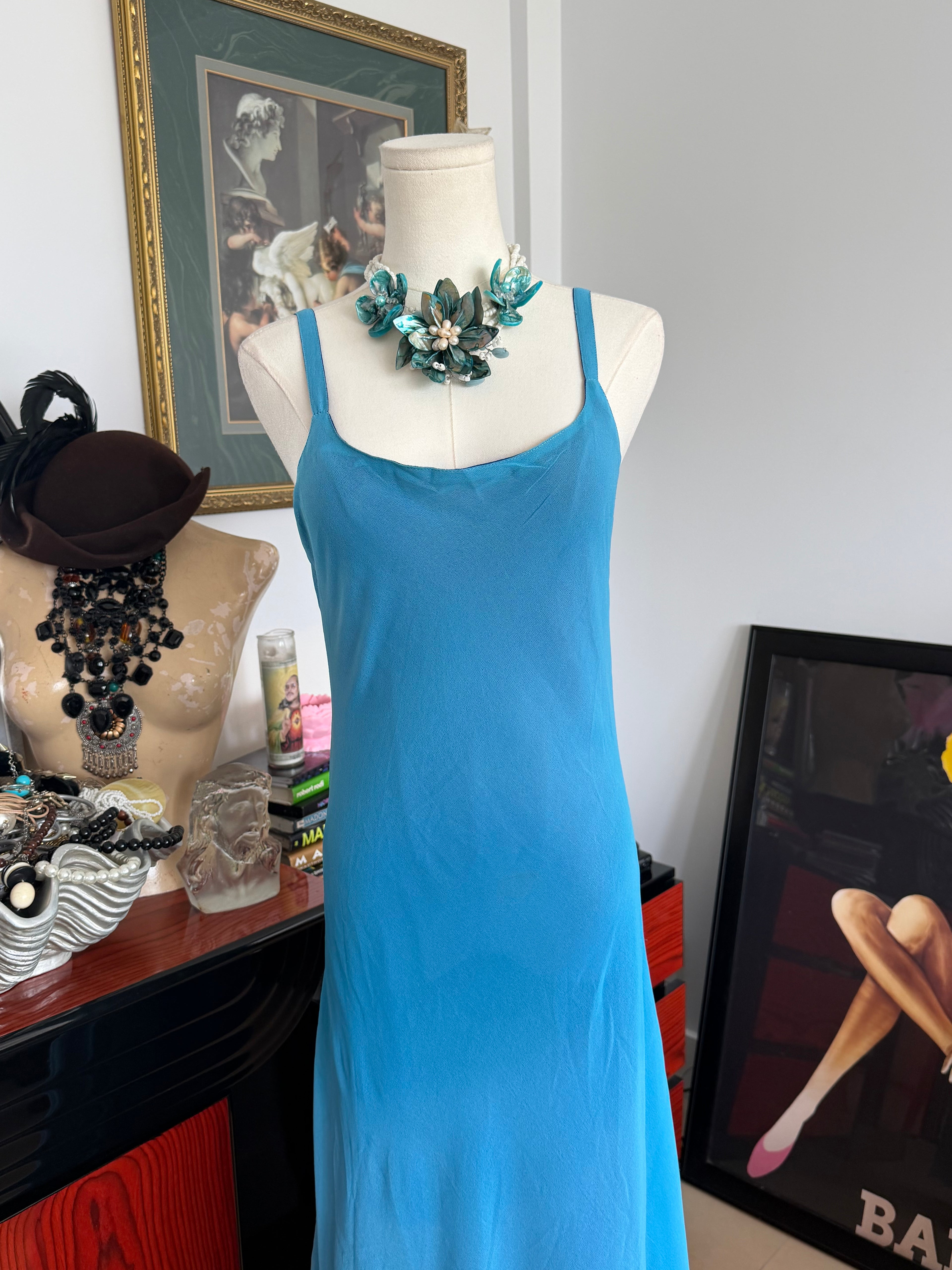 Reversible Sheer Blue Slip Maxi Dress- S-M