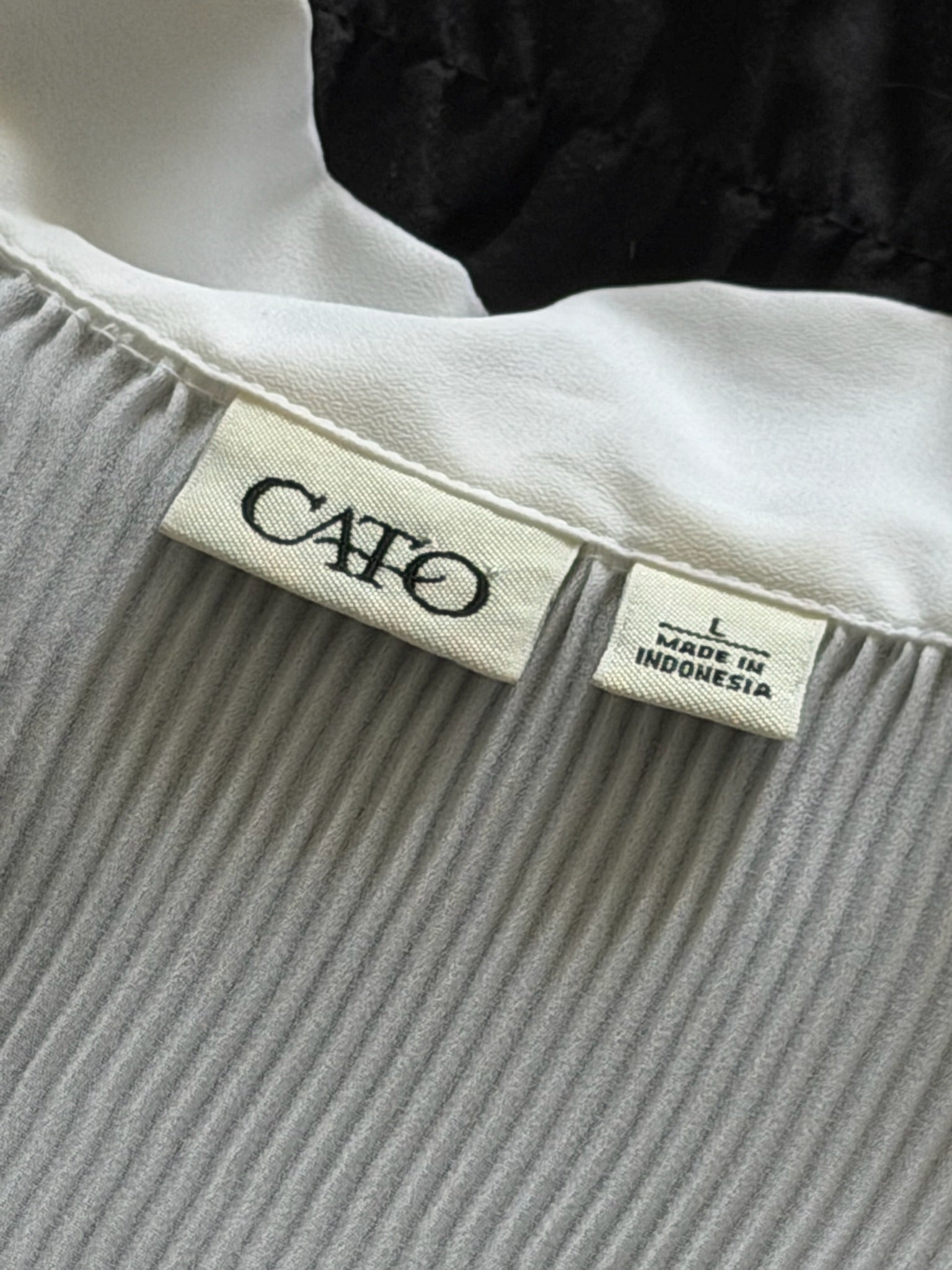 Cato White Pleated Eyelet Button-Up Blouse