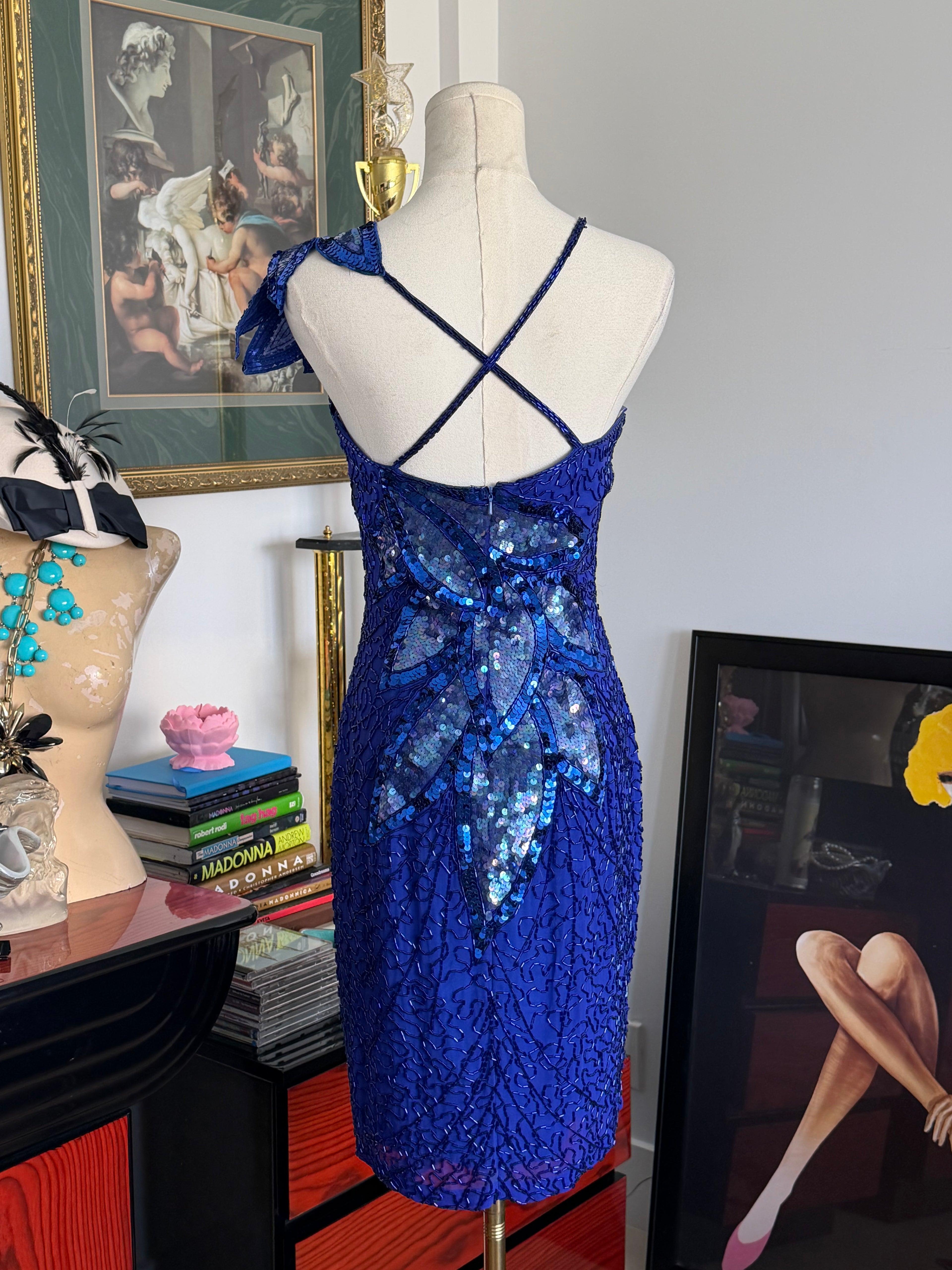 Vintage Niteline Silk Beaded Floral Cocktail Dress