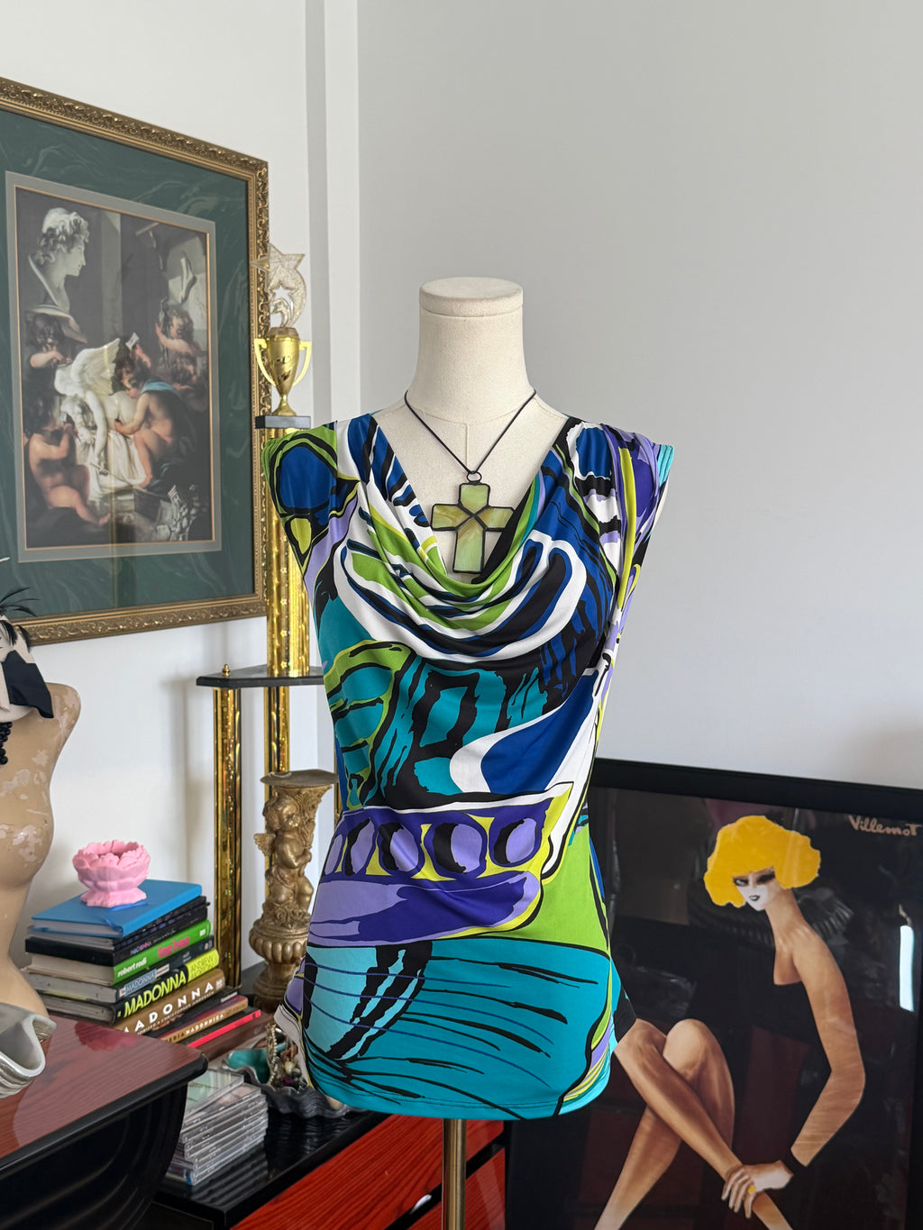 y2k abstract mod print drape top M