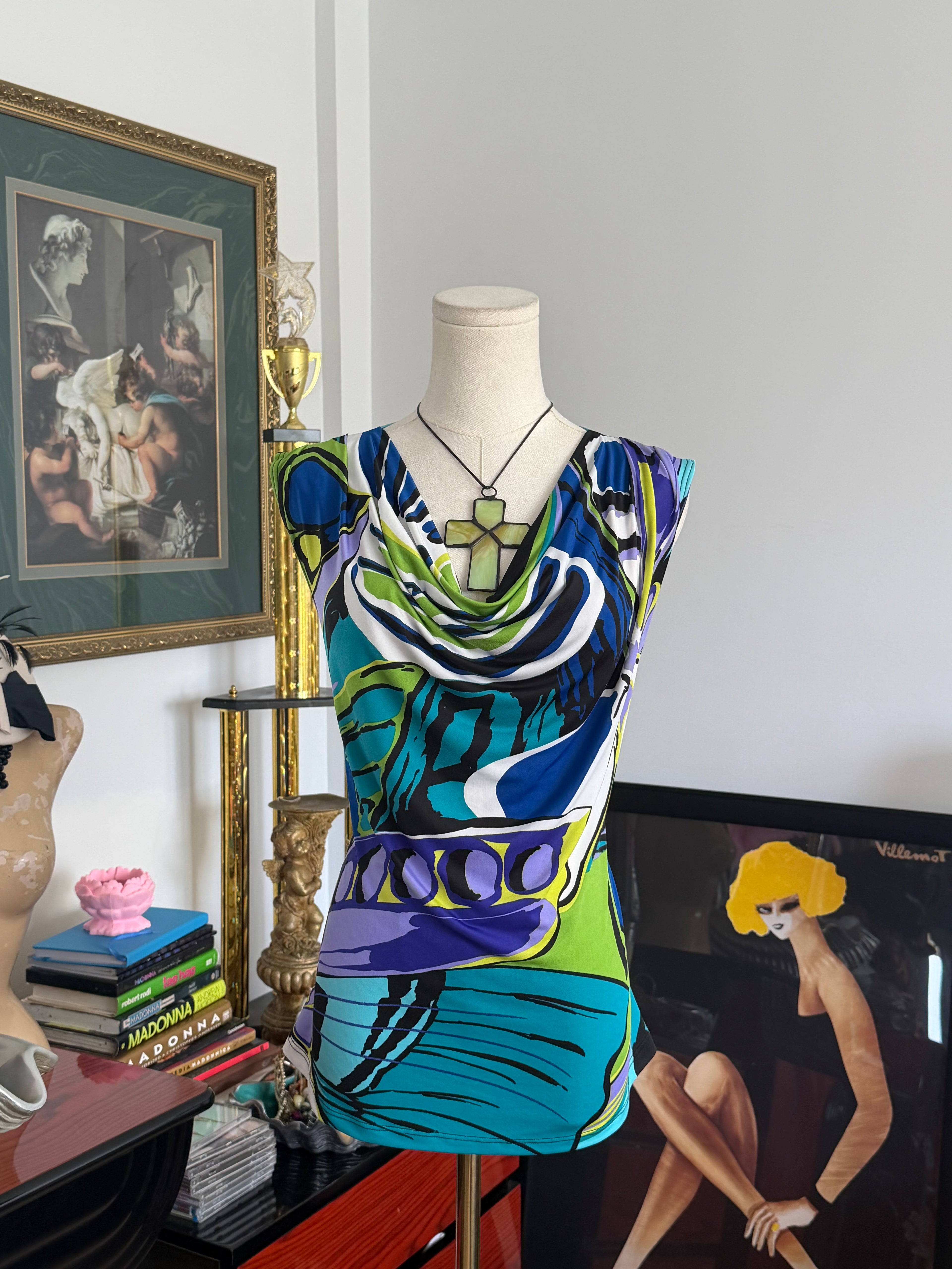 y2k abstract mod print drape top M