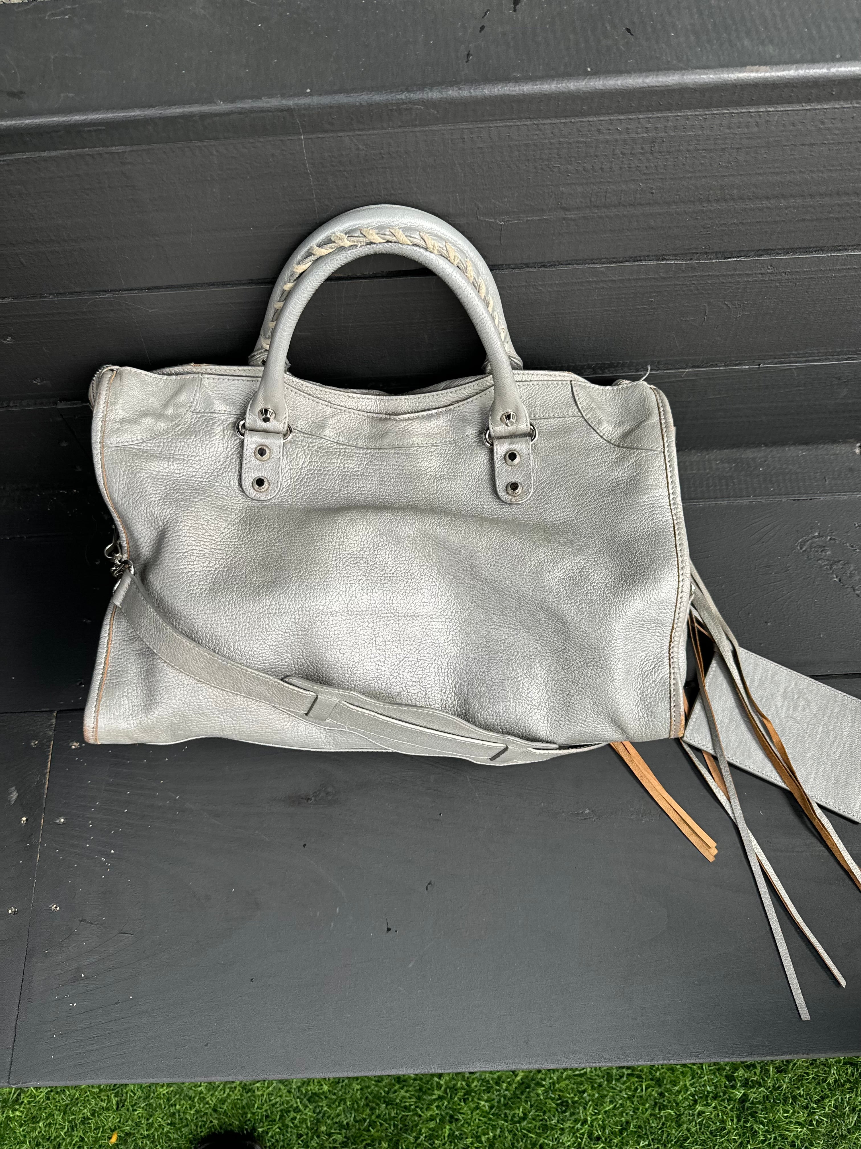 Silver balenciaga city bag