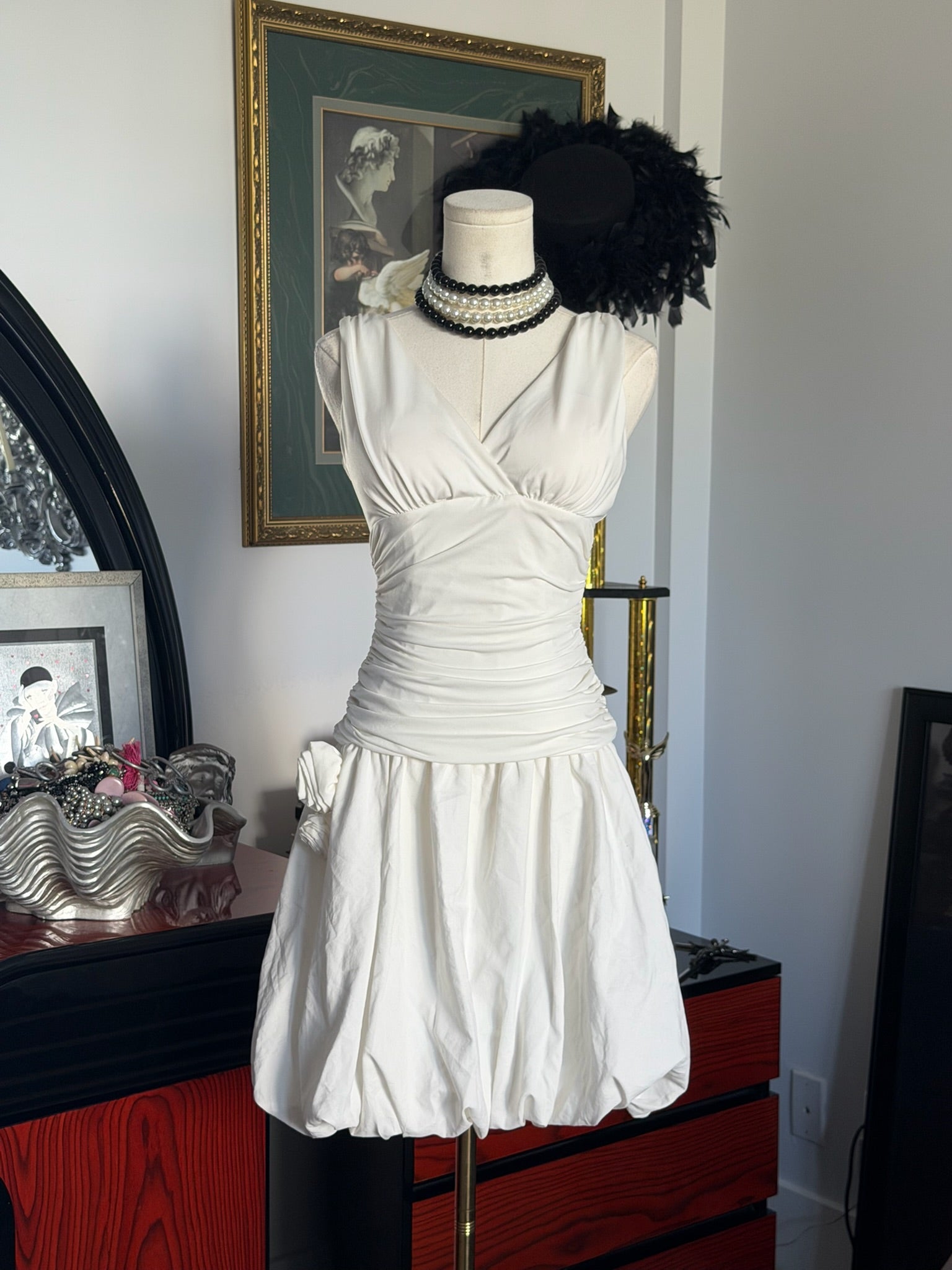 Laundry by Shelli Segal White Ruched Bubble Hem Dress
