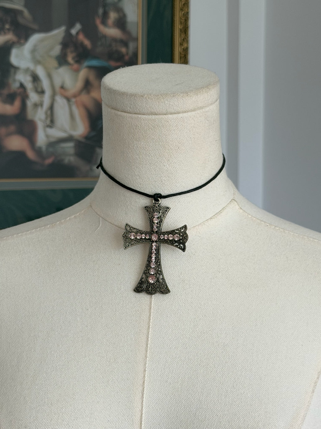 Pink Crystal Cross Choker