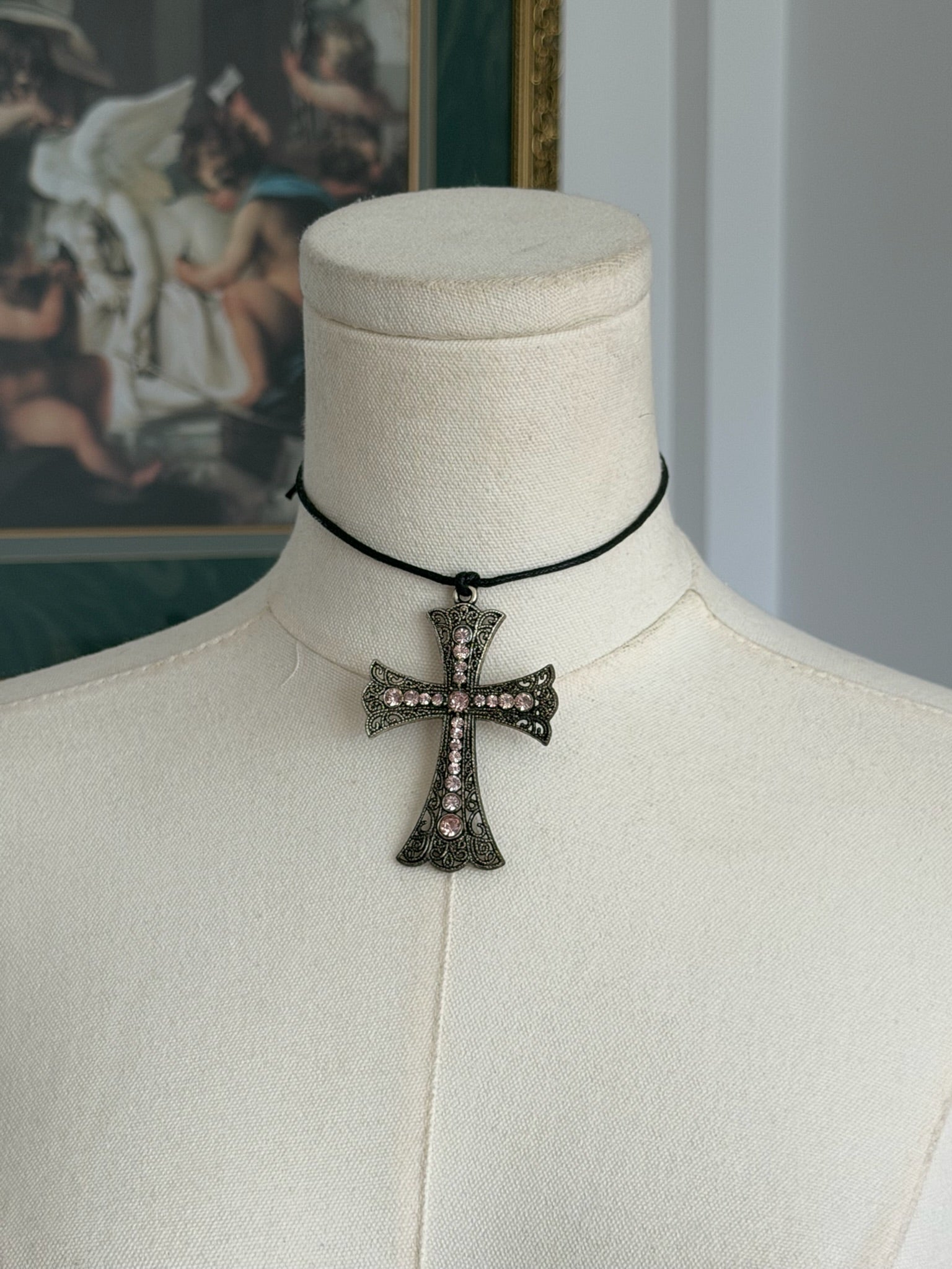 Pink Crystal Cross Choker
