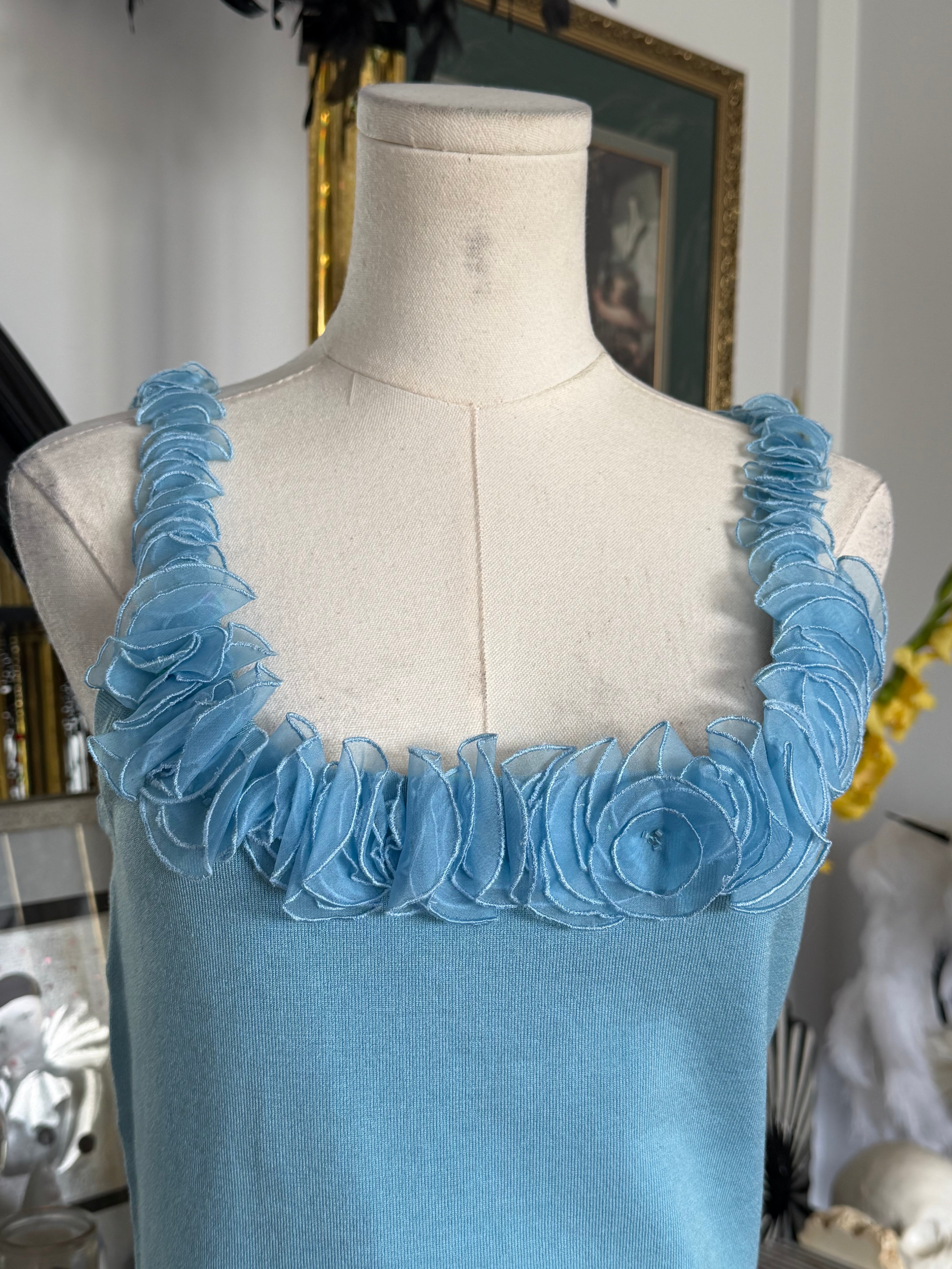 Cache Silk Rosette Trim Knit Tank Top NWT