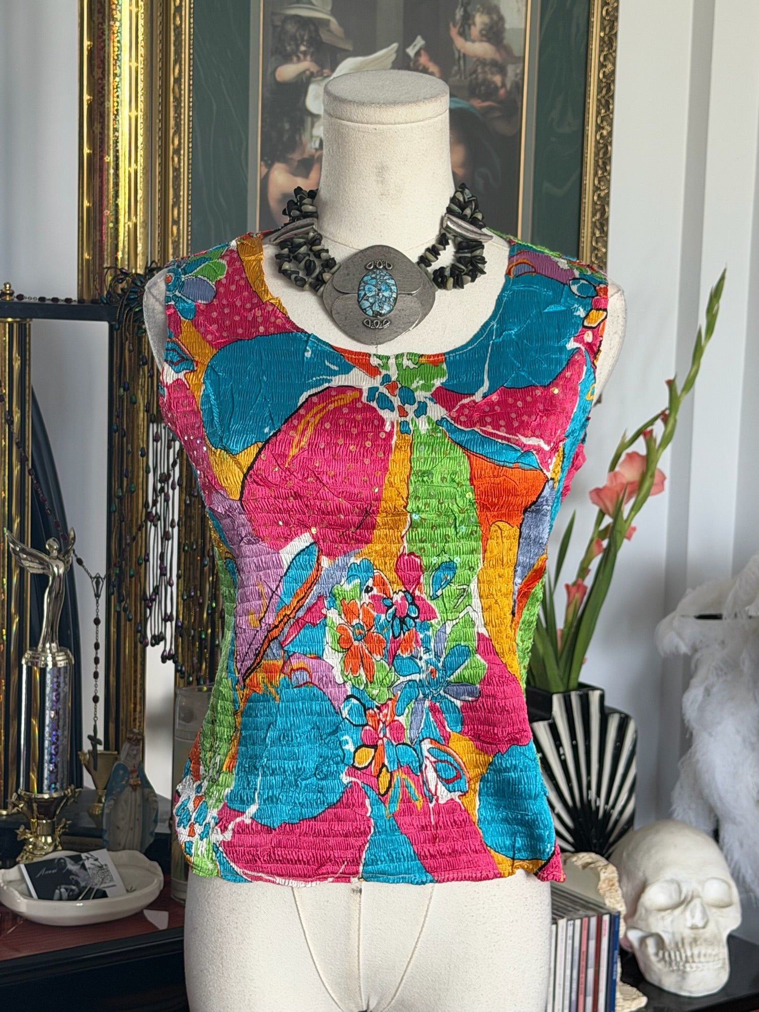 Colorful Abstract Smocked Art Top