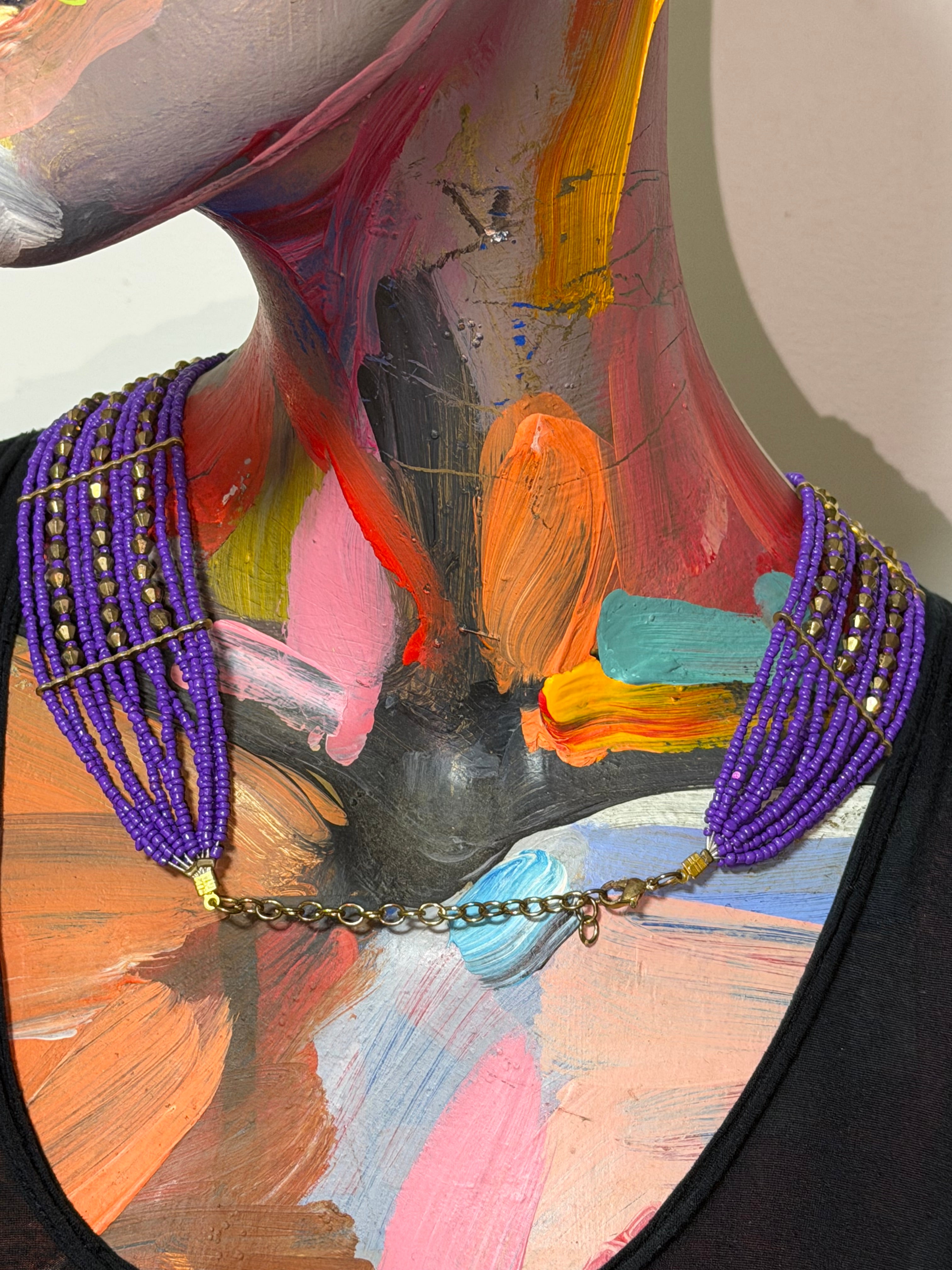 Vintage Purple Multi-Strand Seed Bead Statement Necklace