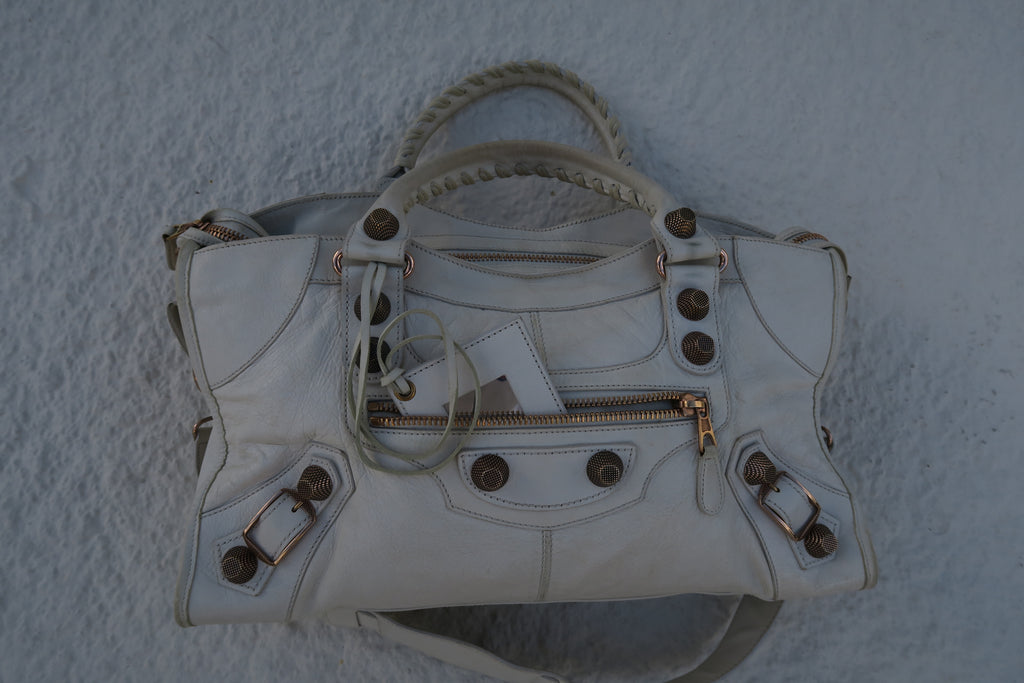 Balenciaga Classic City Bag – White Arena Leather with Giant 12 Rose Gold Studs 2011