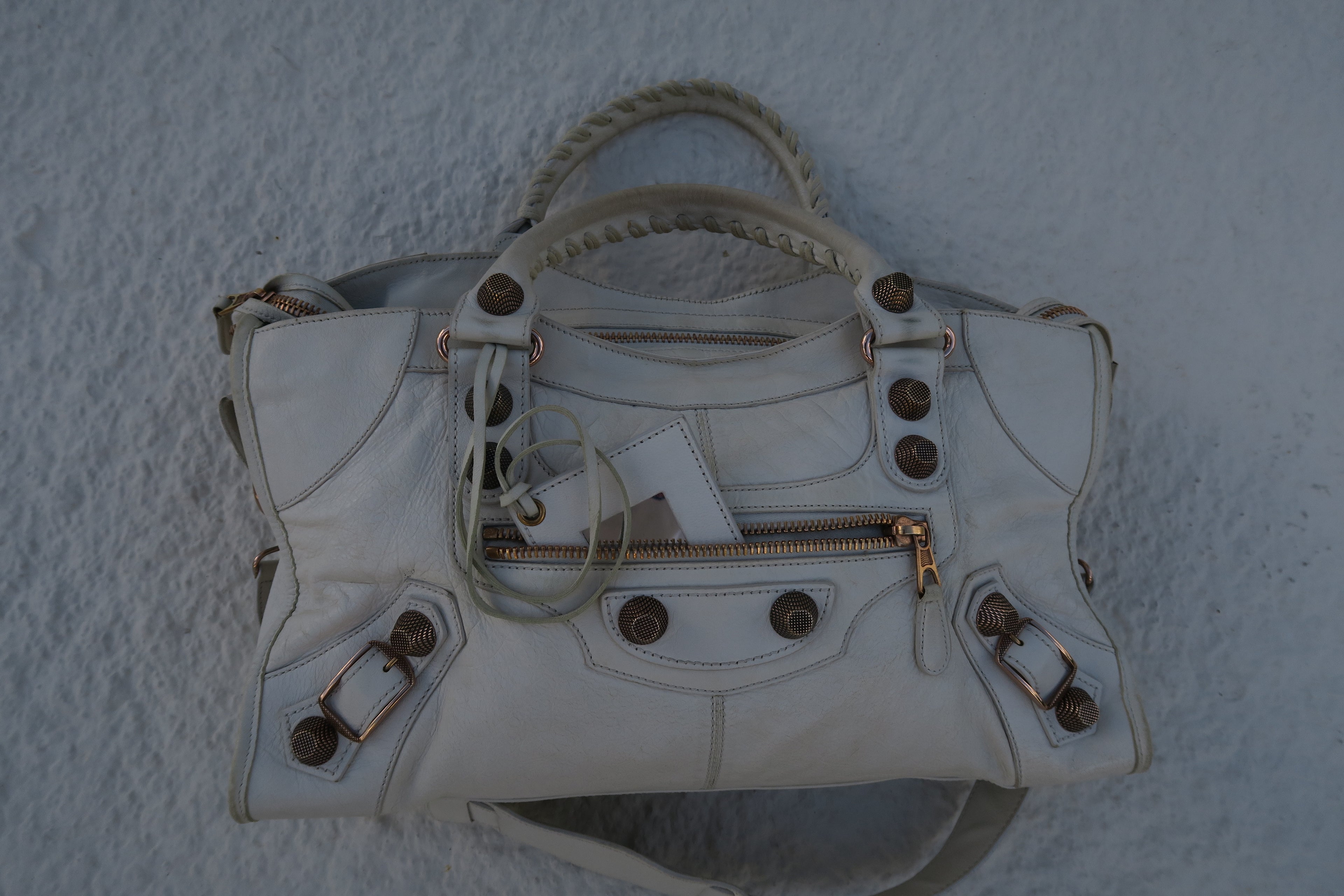 Balenciaga Classic City Bag – White Arena Leather with Giant 12 Rose Gold Studs 2011