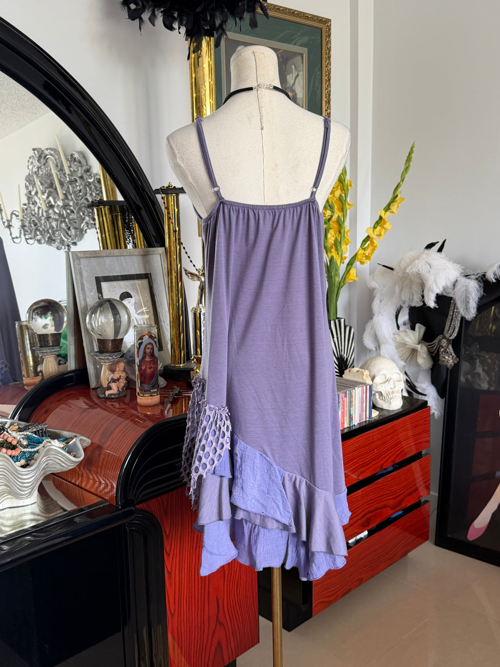 Simply Noelle Lavender Boho Ruffle Slip Dress with Crochet Detail