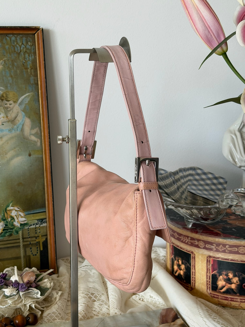 Fendi Blush Pink Nappa Leather Baguette Bag with Yellow FF Clasp (2003-2005)