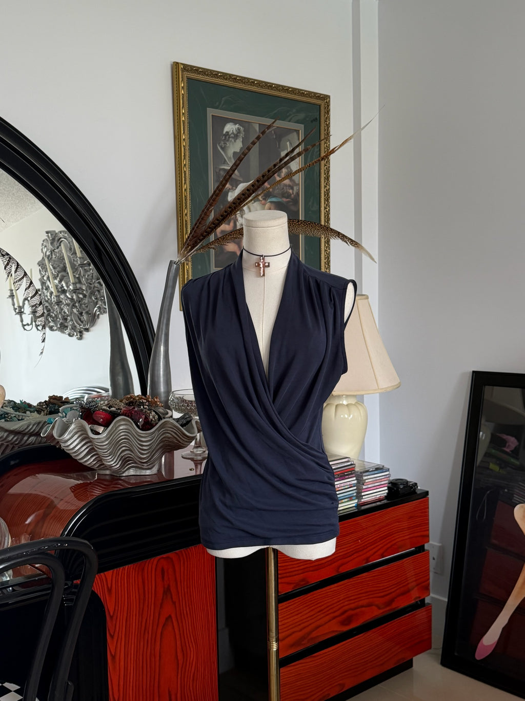 Navy draped wrap top S