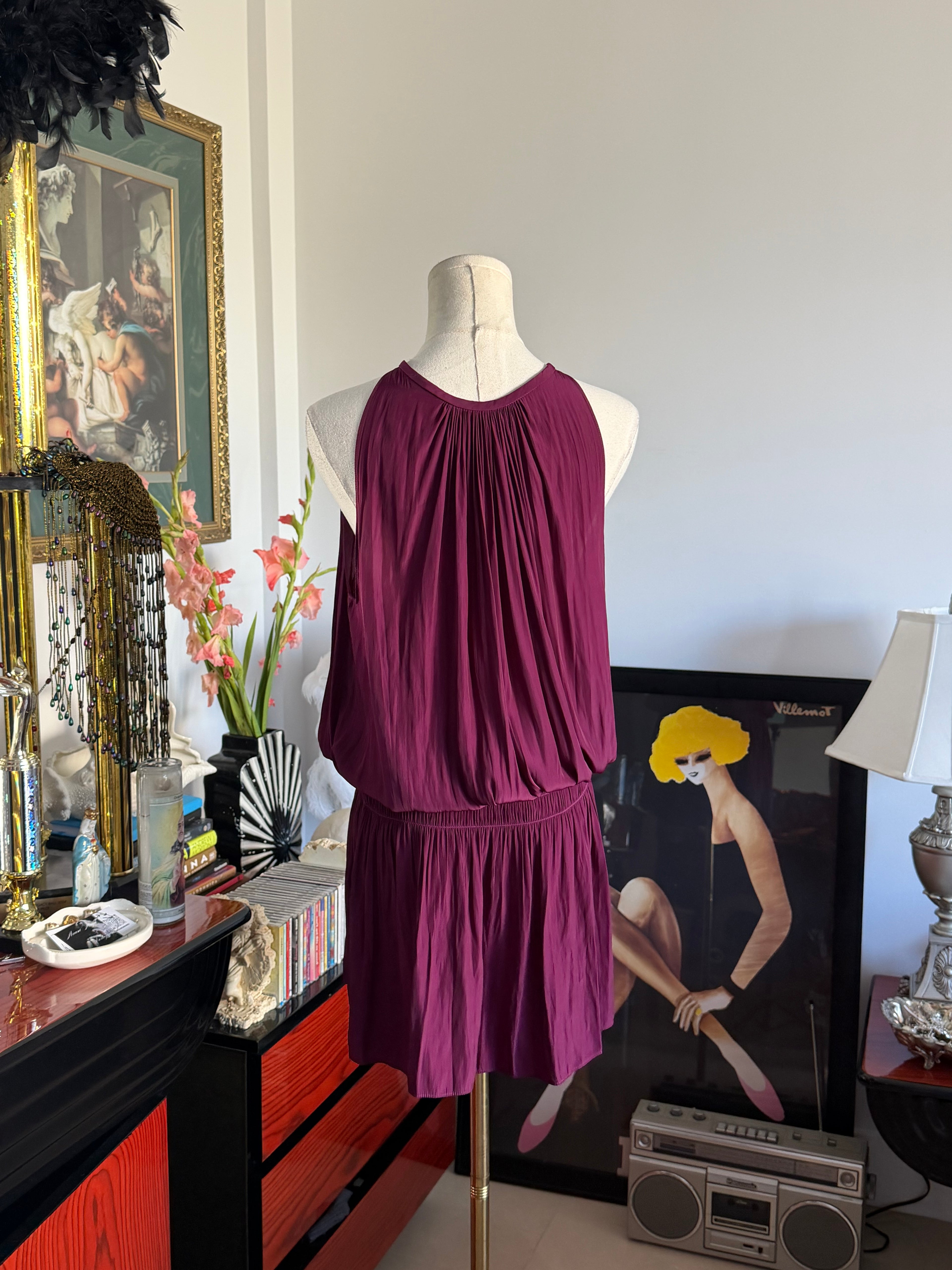 Ramy Brook Berry Draped Drop-Waist Mini Dress xs-s
