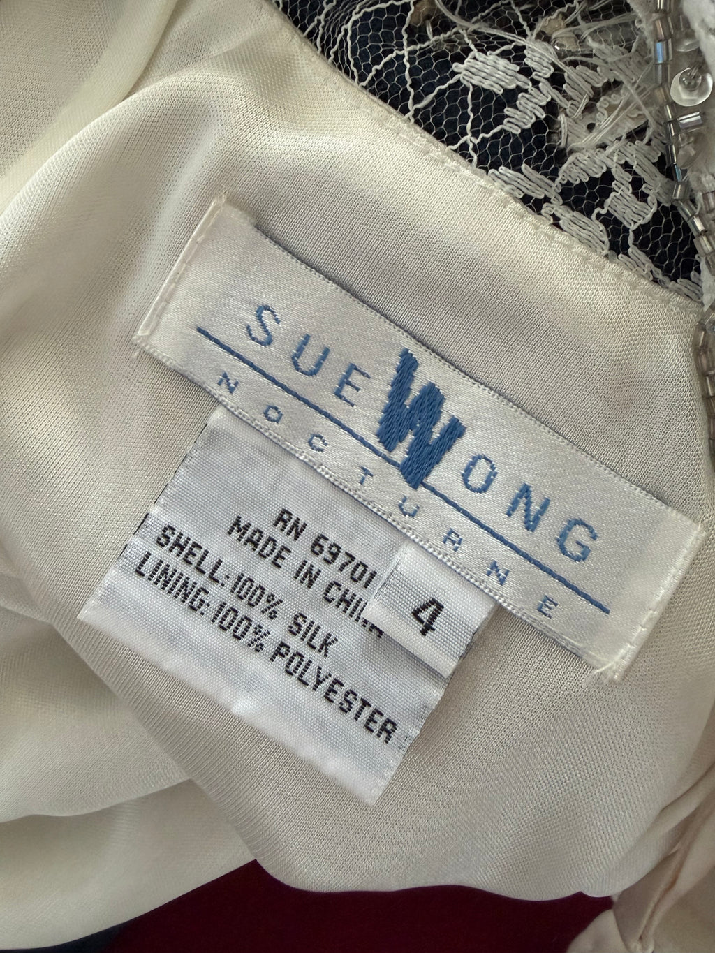 Vintage Sue Wong  Ivory Silk Beaded Lace Dress