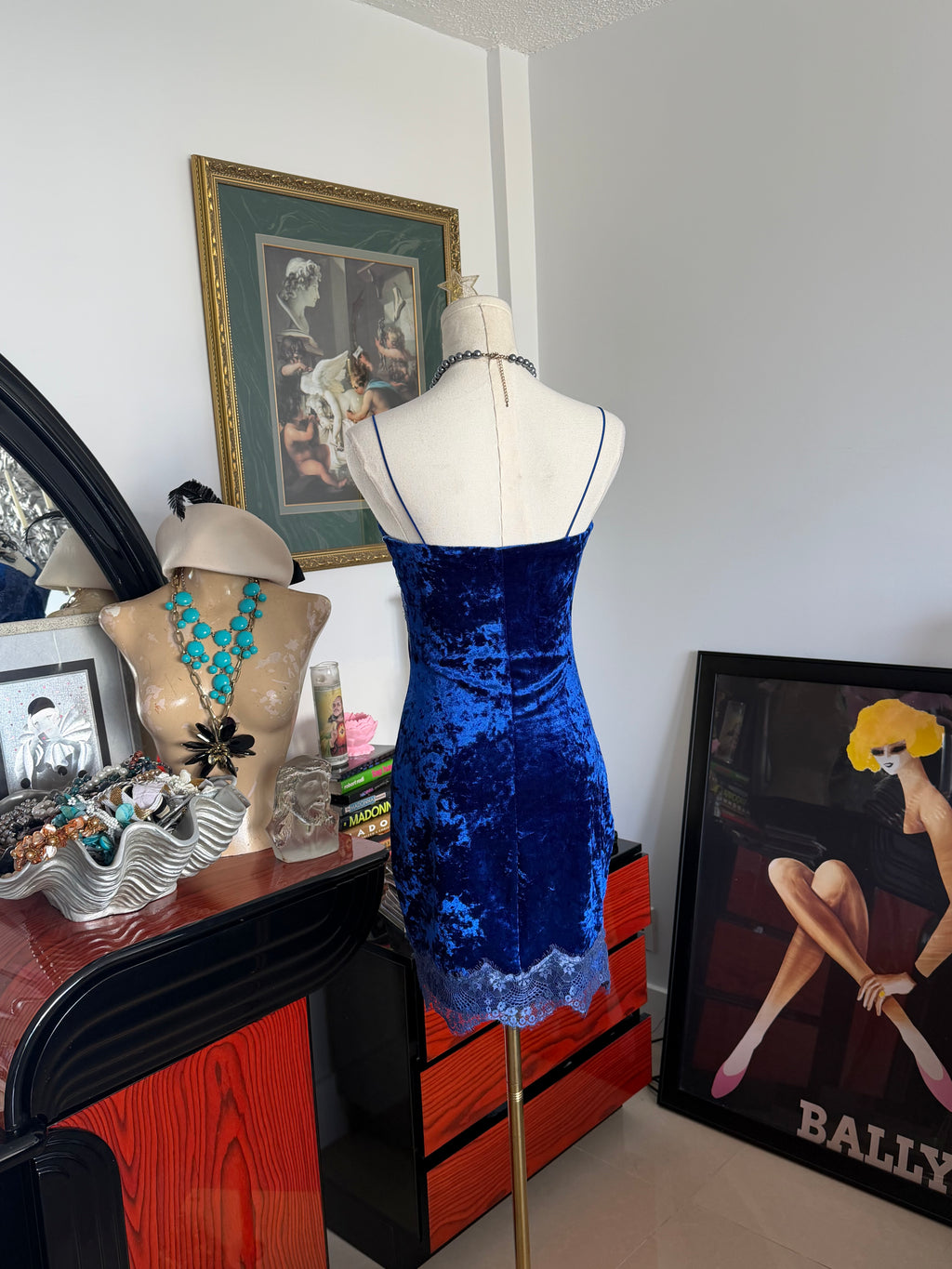 GUESS blue velvet lace slip - XS-S