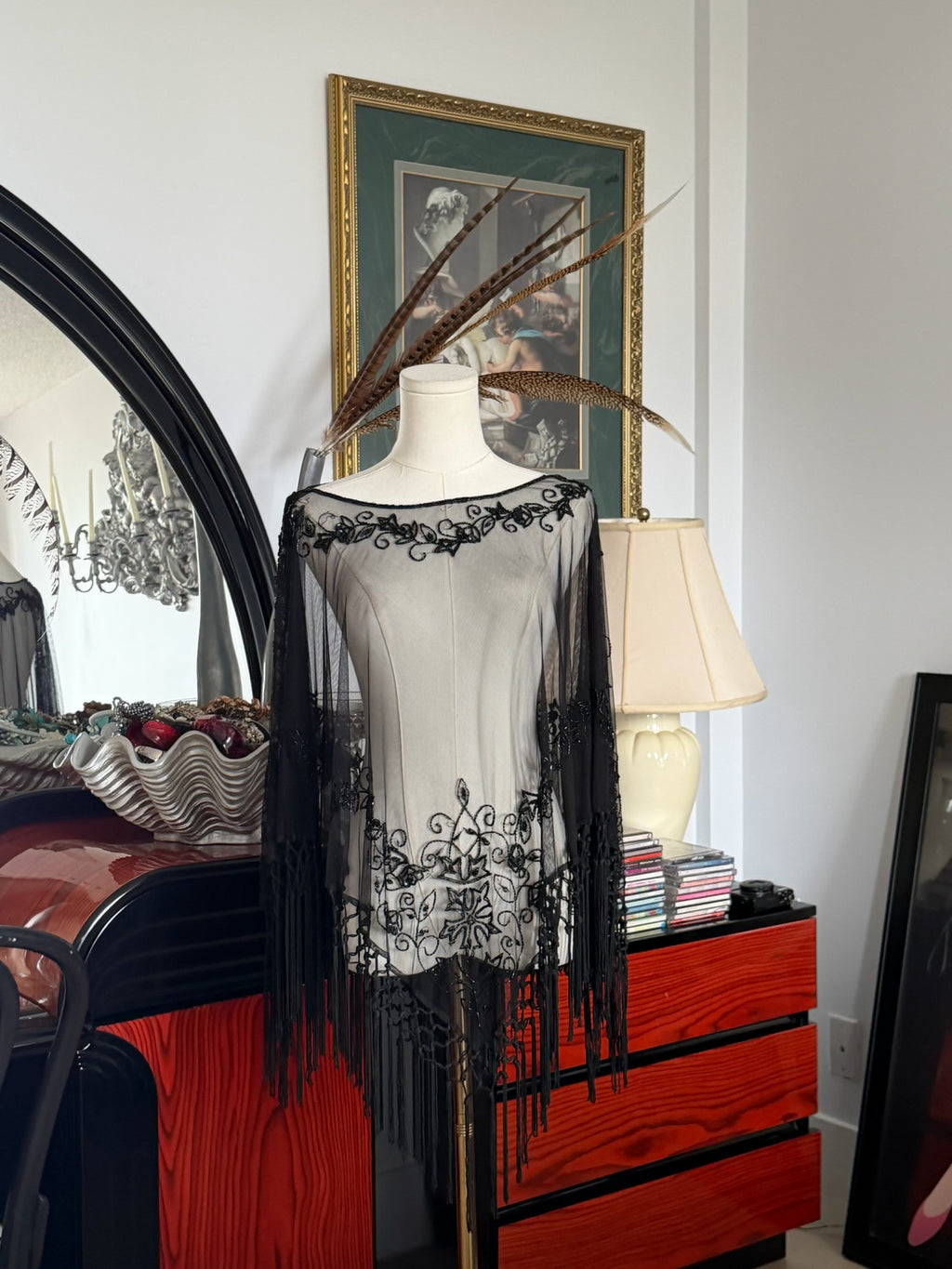 Sheer black embroidered poncho
