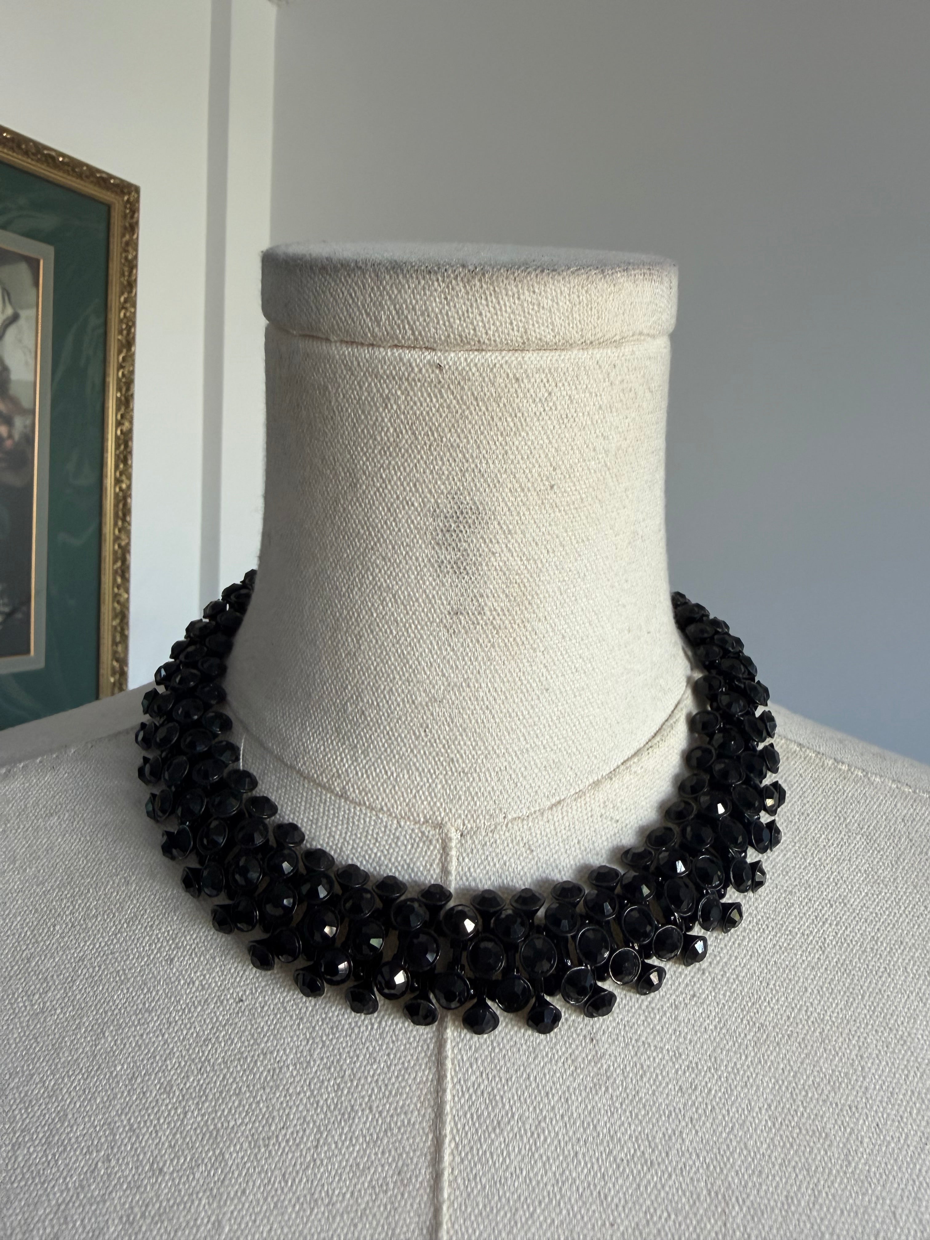 Black Clustered Beaded Statement Necklace