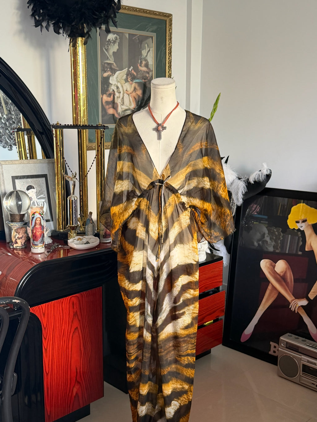 Tiger Print Sheer Maxi Cover-Up