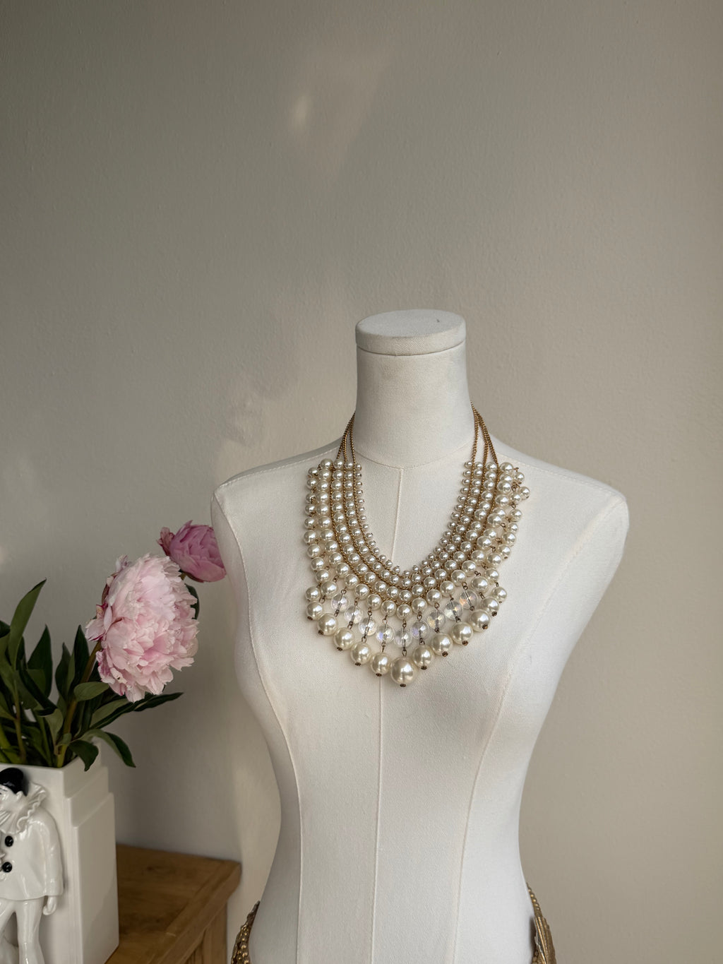 Layered Pearl Bib Statement Necklace