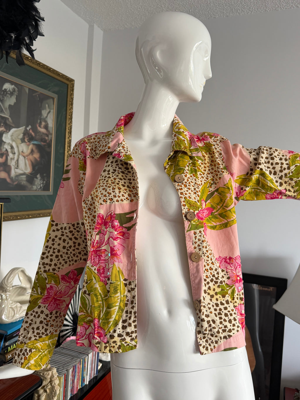 Jane Ashley Casual Lifestyle Floral Leopard Print Embellished Jacket