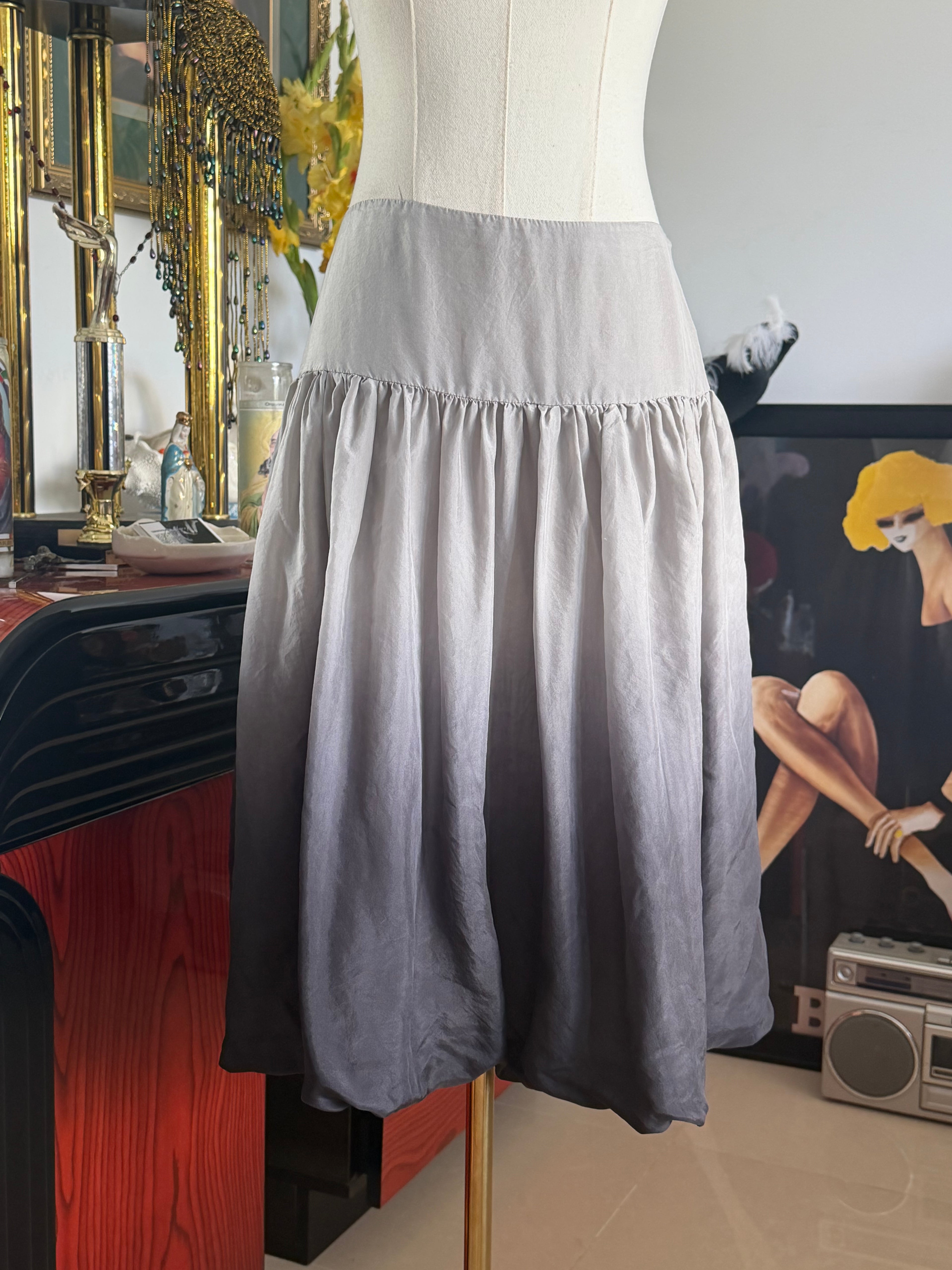 WD.NY 100% Silk Gray Drop Waist Skirt | Y2K Minimalist Midi Skirt | Size 6