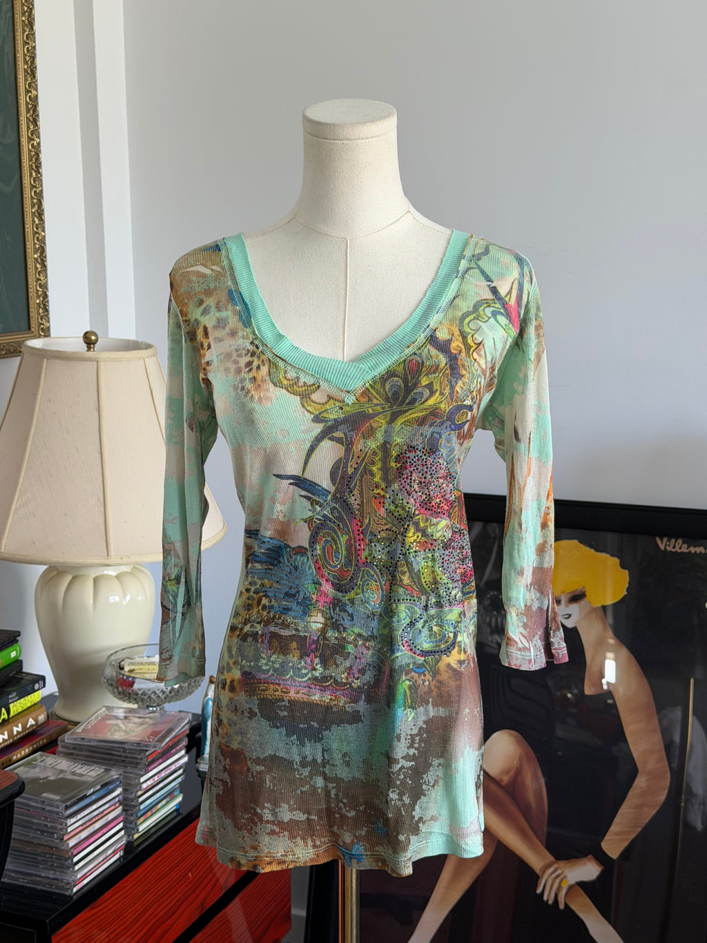 Y2K print tunic top