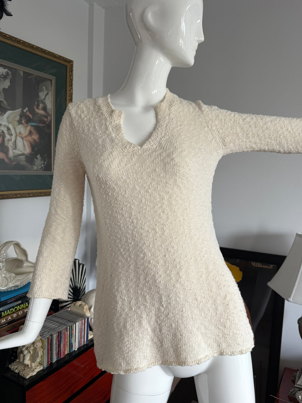 Tommy Bahama Cream Textured Knit Tunic Sweater Top