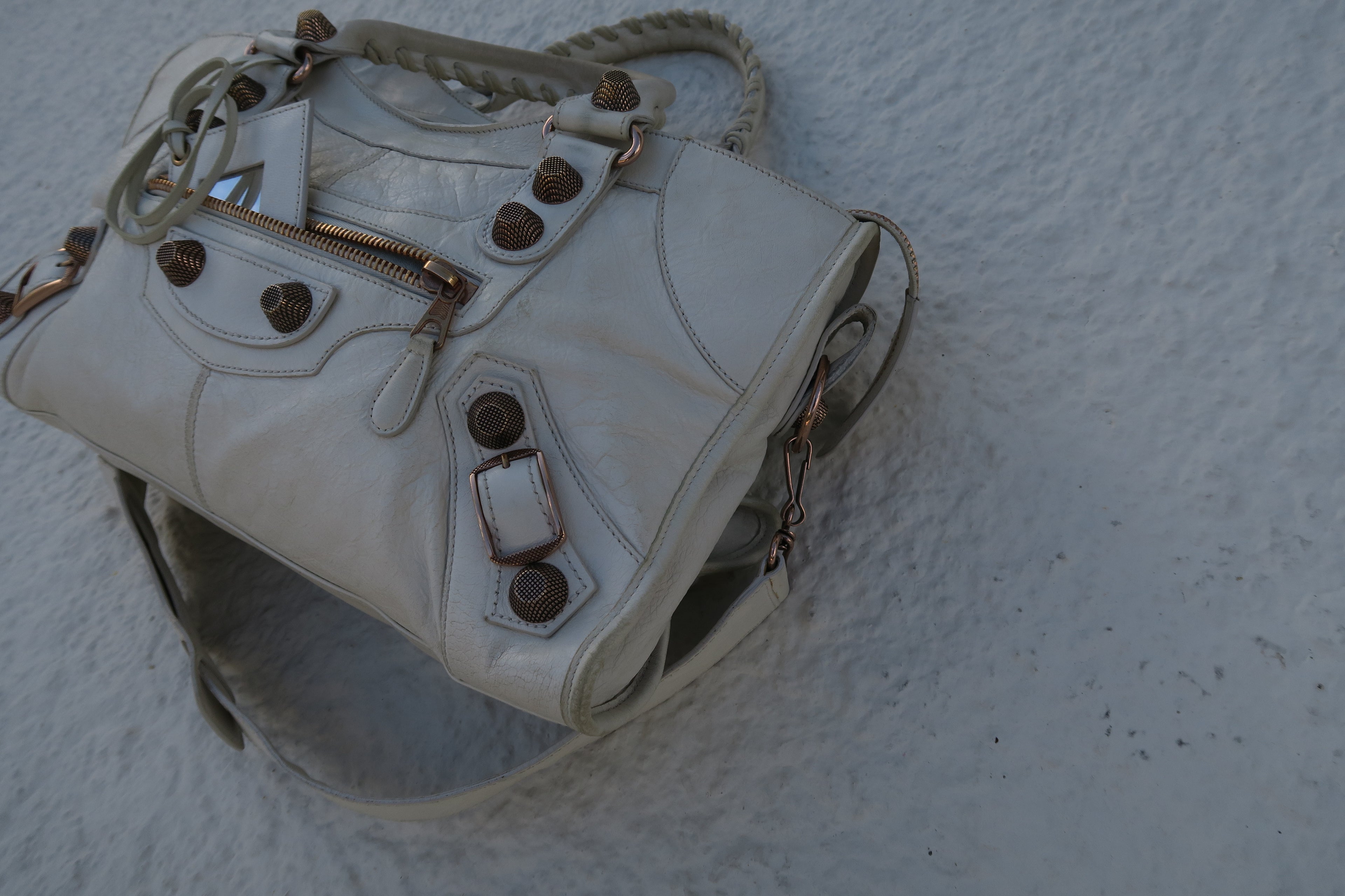 Balenciaga Classic City Bag – White Arena Leather with Giant 12 Rose Gold Studs 2011