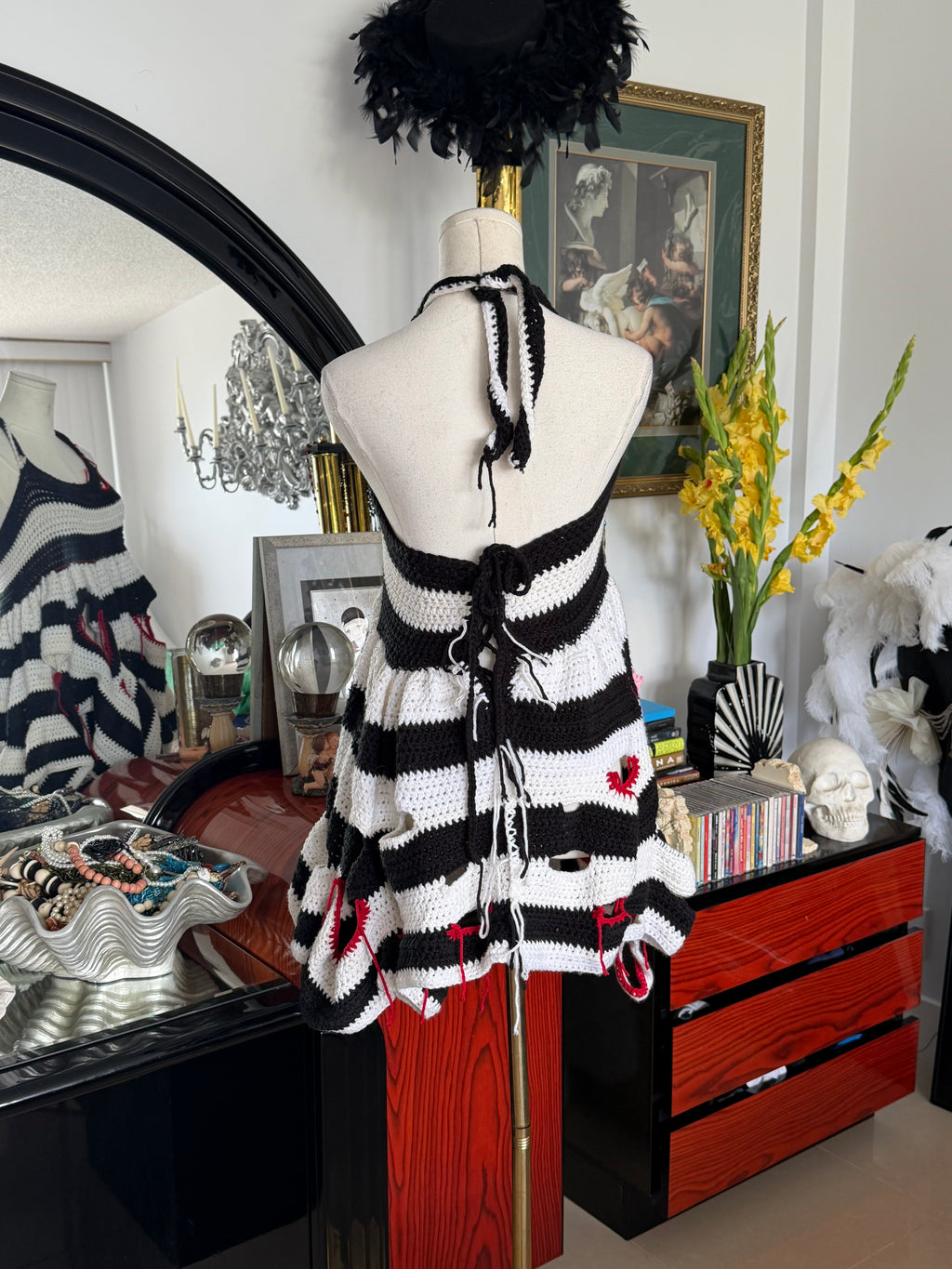 Handmade Avant-Garde Distressed Crochet Halter Top