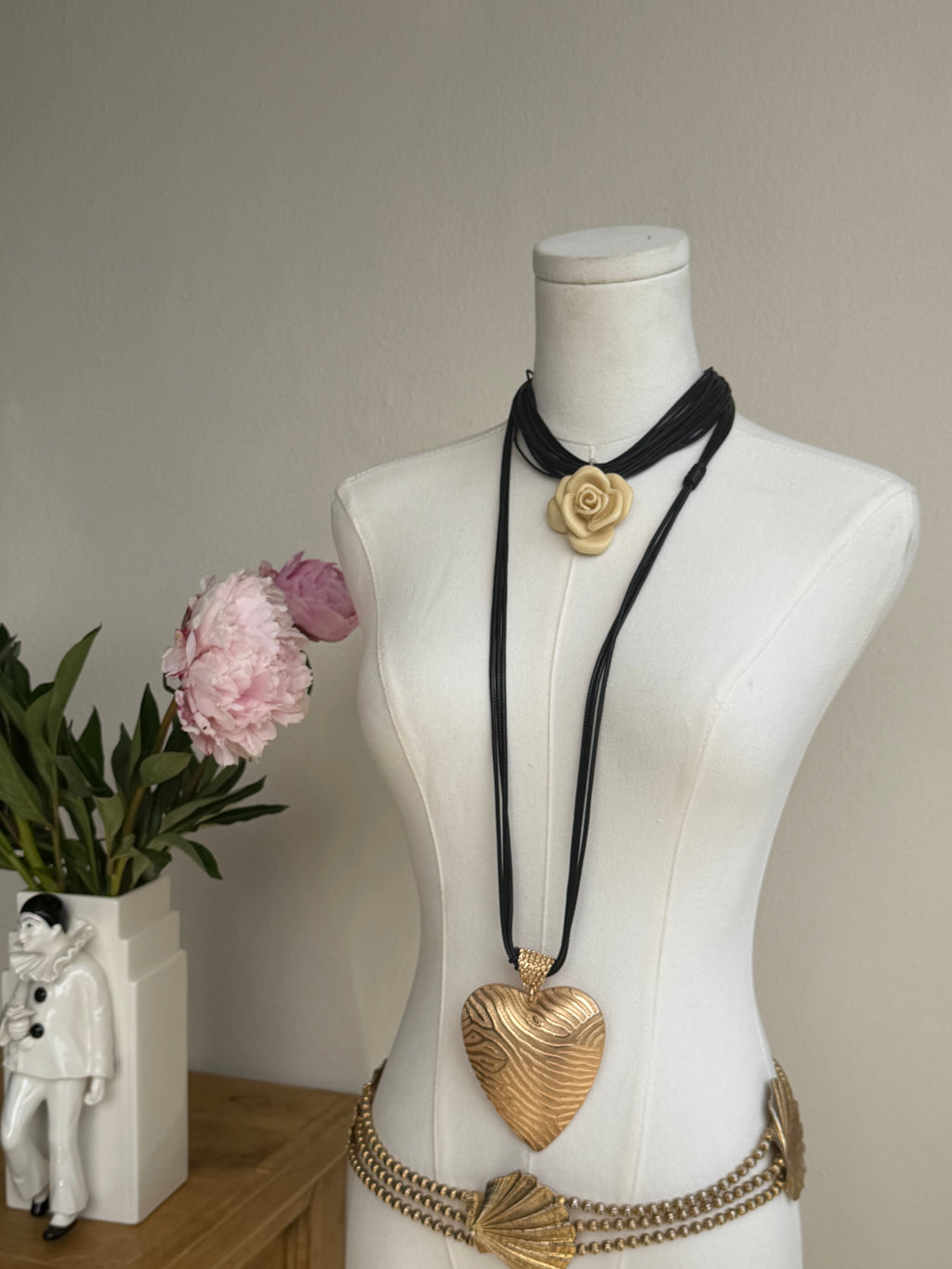 Gold Textured Heart Long Pendant Necklace